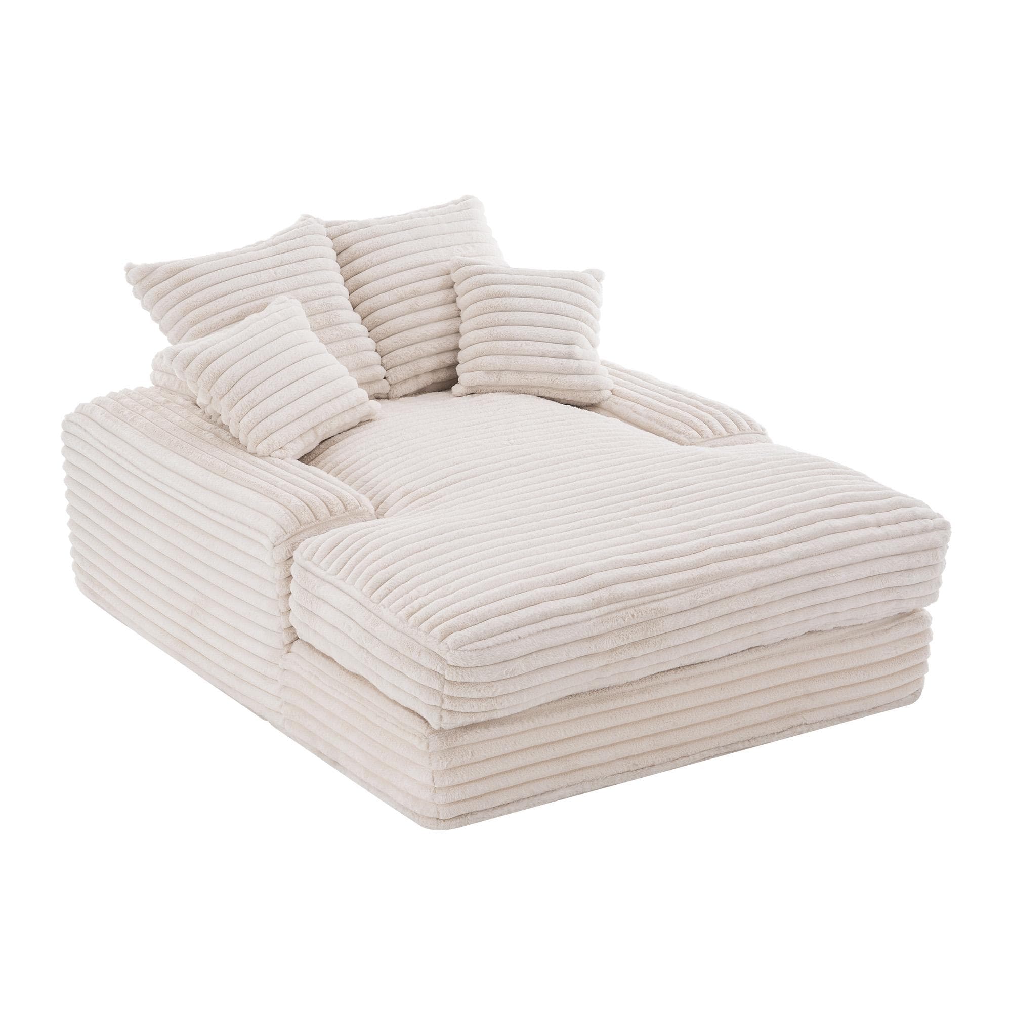 Canapé en velours côtelé de luxe avec 4 coussins, canapé-lit multifonction, sans montage, 175x137x63 cm, Beige Aosom France