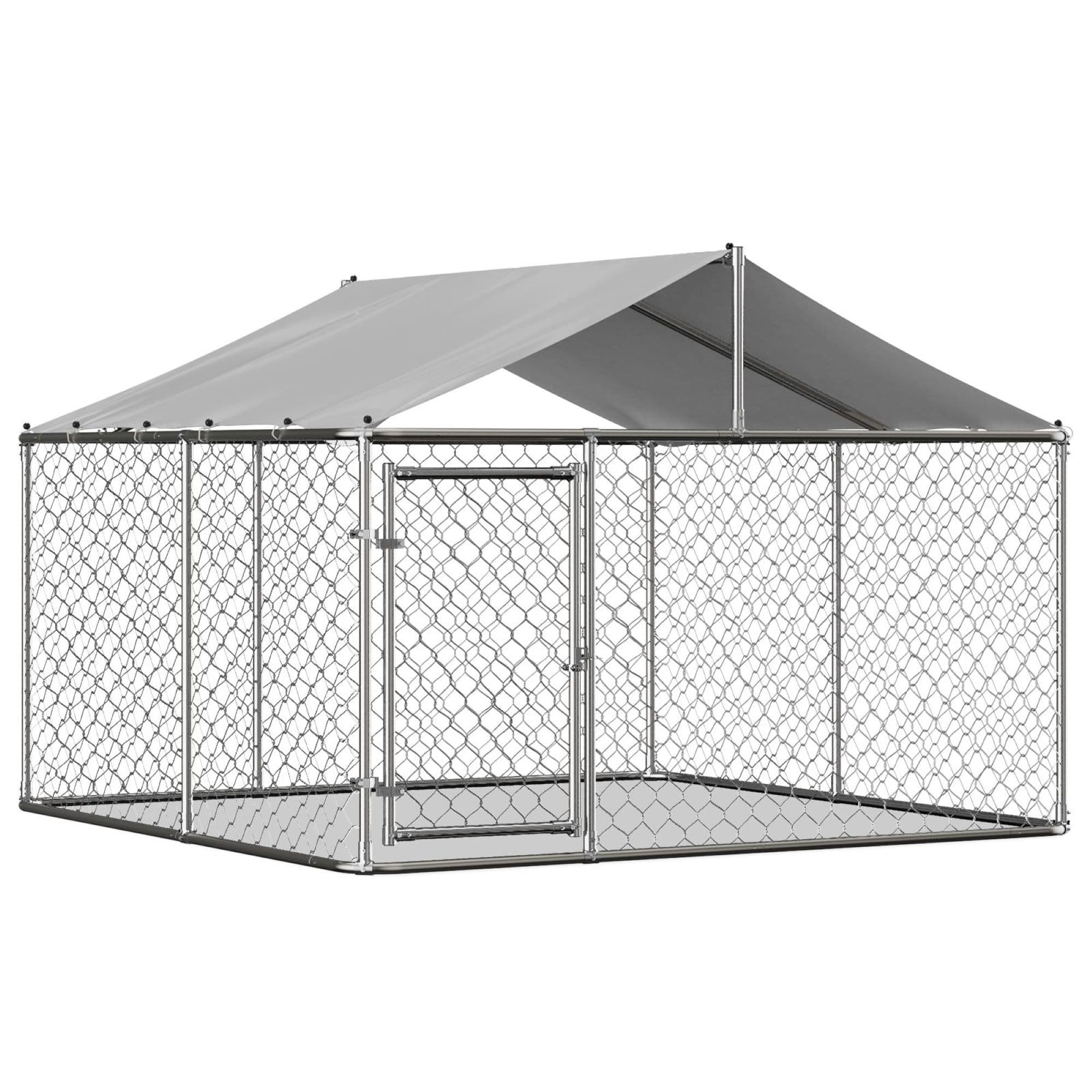 Chenil d'extérieur pour chien avec toit, 230x230x117 cm, Argenté Aosom France