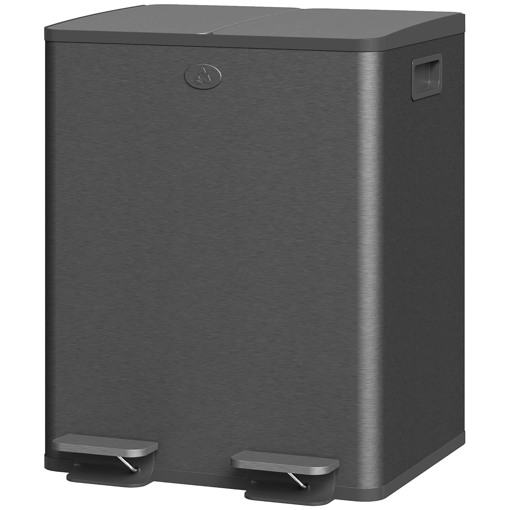 HOMCOM Poubelle de cuisine en acier inoxydable à 2 compartiments 2 x 20 L Pédale Couvercles à fermeture douce et seau amovible Noir