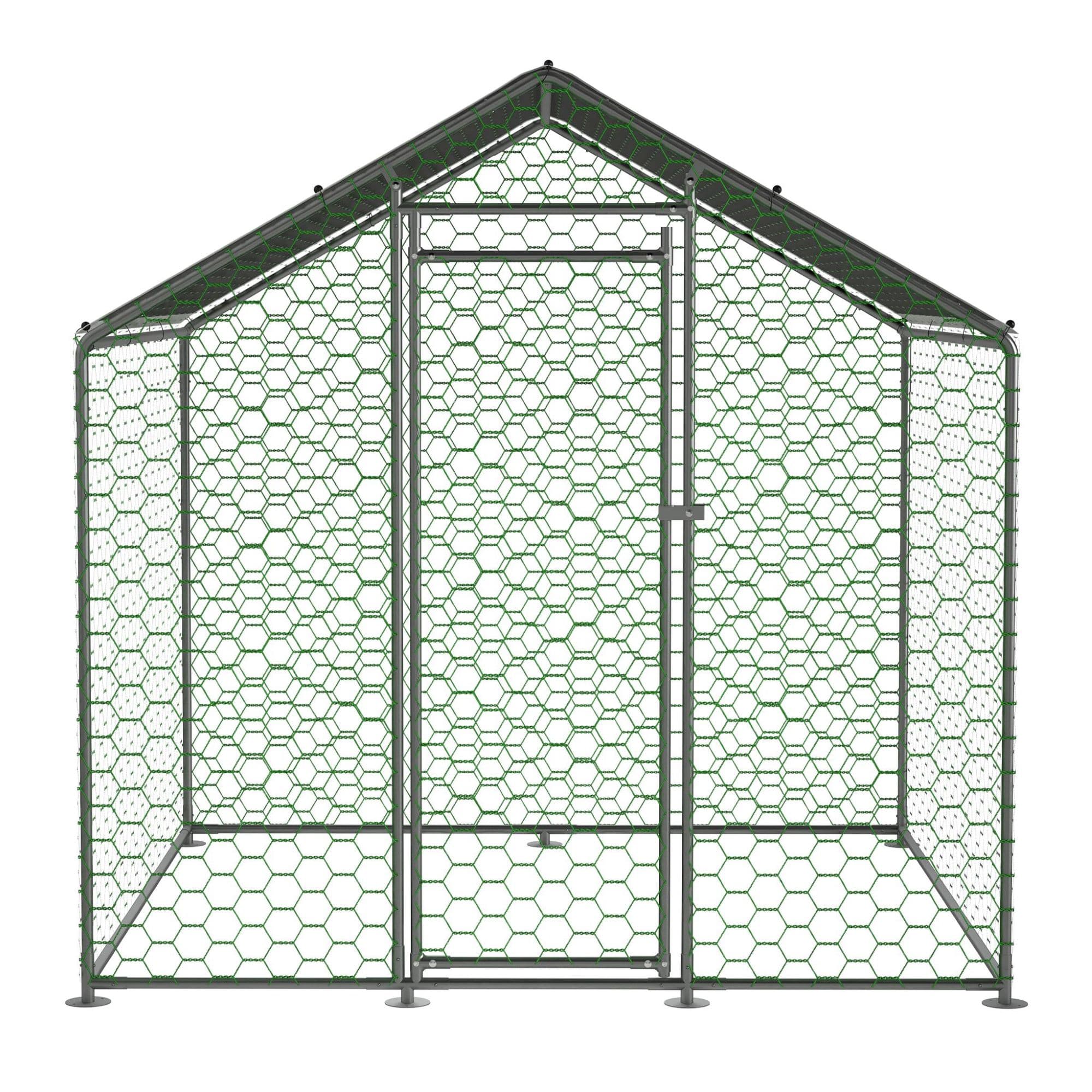 Enclos de plein air pour poulailler avec serrure de sécurité et bâche PE imperméable, pour poules, lapins et autres petits animaux, 203x197x200 cm, Argenté Aosom France