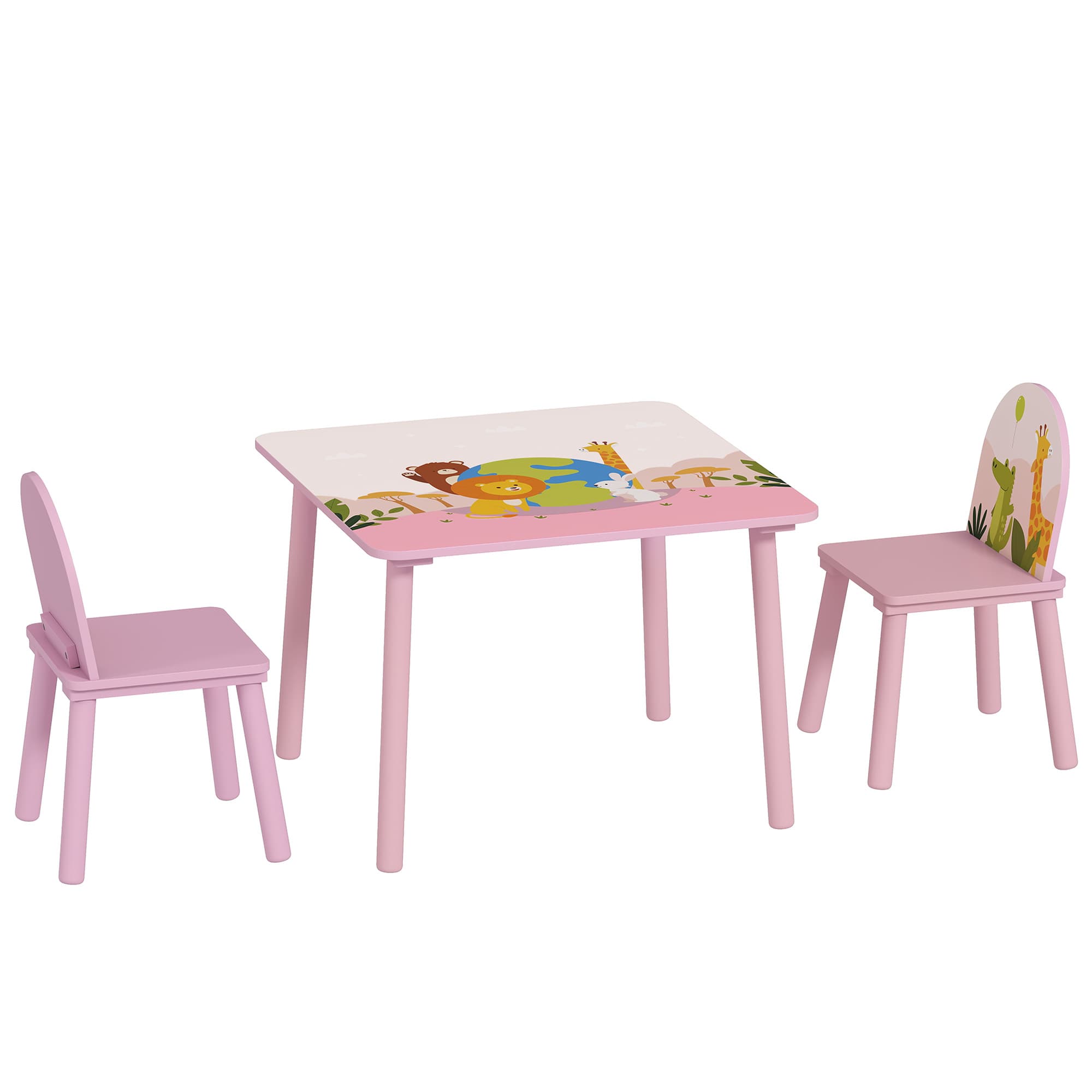 AIYAPLAY Table enfant avec chaise, ensemble table et 2 chaises en bois pour dessiner, jouer, étudier, rose