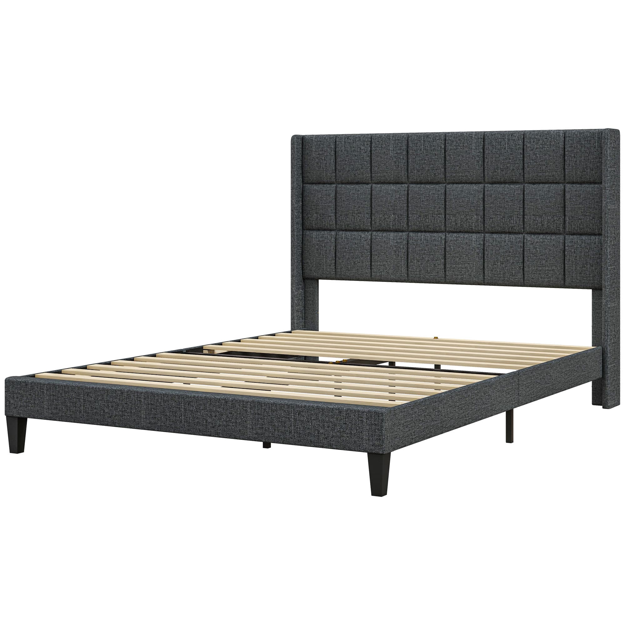 HOMCOM Lit 135x190 cm Tapissé avec Rangement Sous le Lit et Tête de Lit Rembourrée à Oreilles Gris
