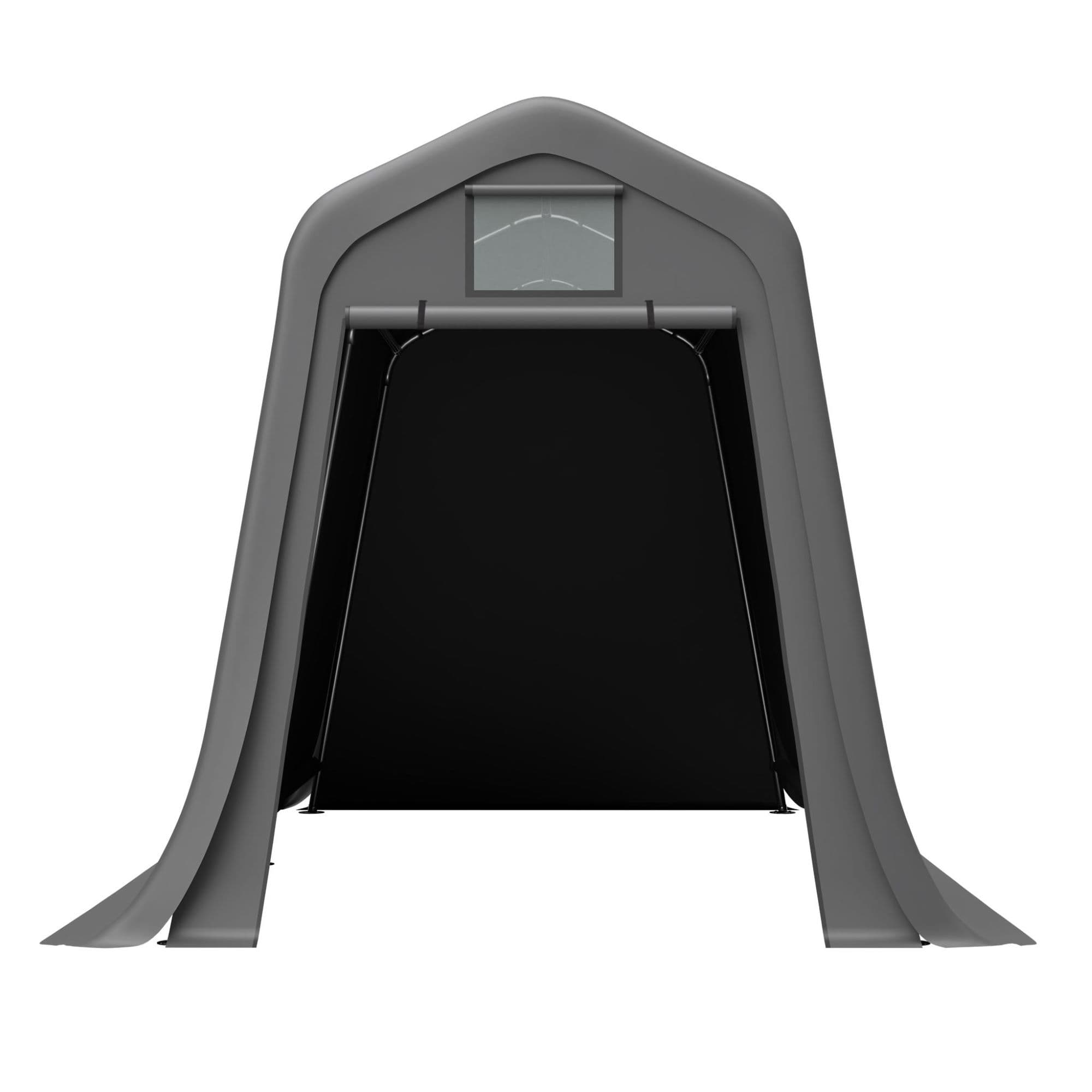 Abri de jardin à toit pointu, porte enroulable, 213x366x225 cm, Gris foncé Aosom France