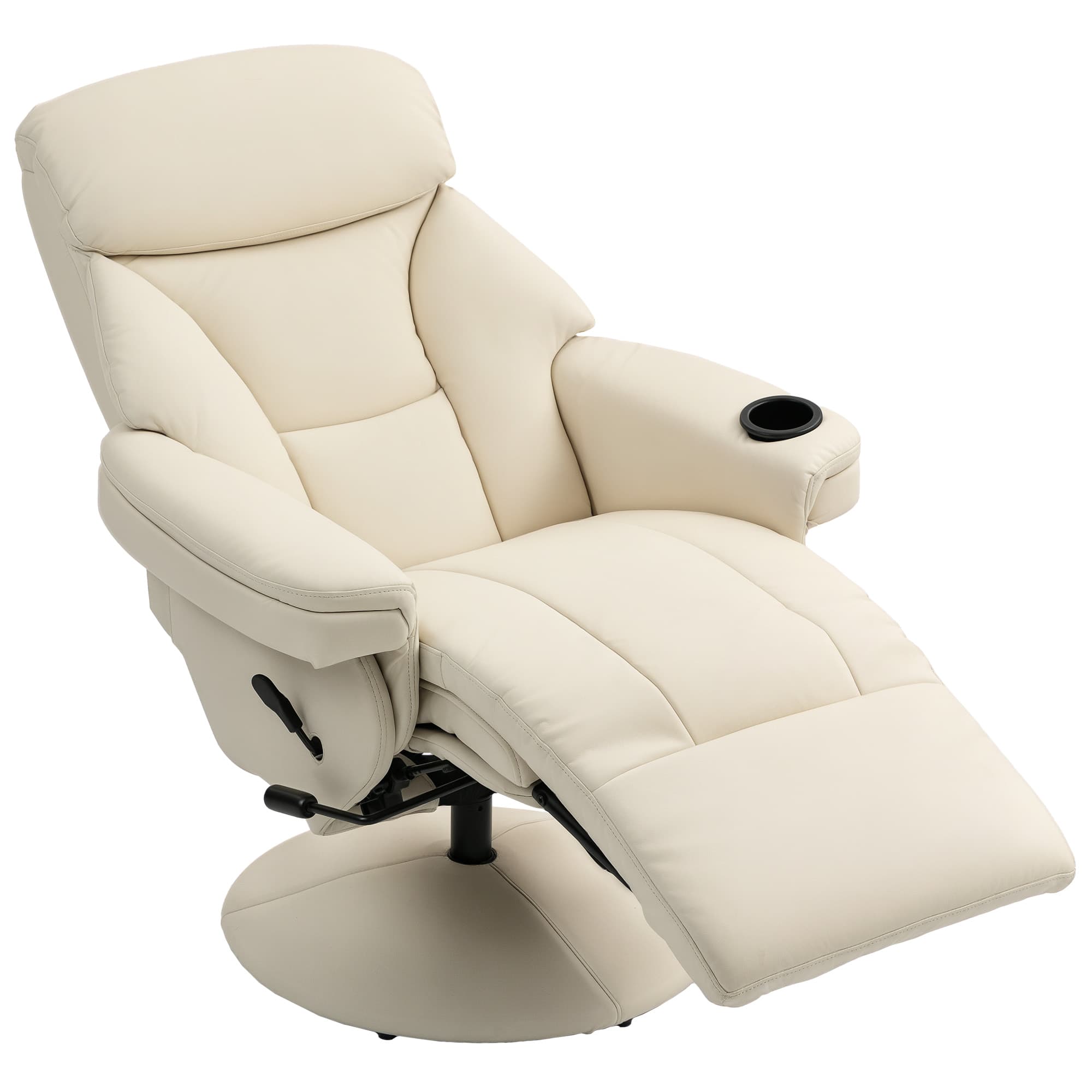 HOMCOM Fauteuil relax inclinable avec fonction lit, fauteuil TV avec poche latérale et porte-gobelet pour salon et chambre crème
