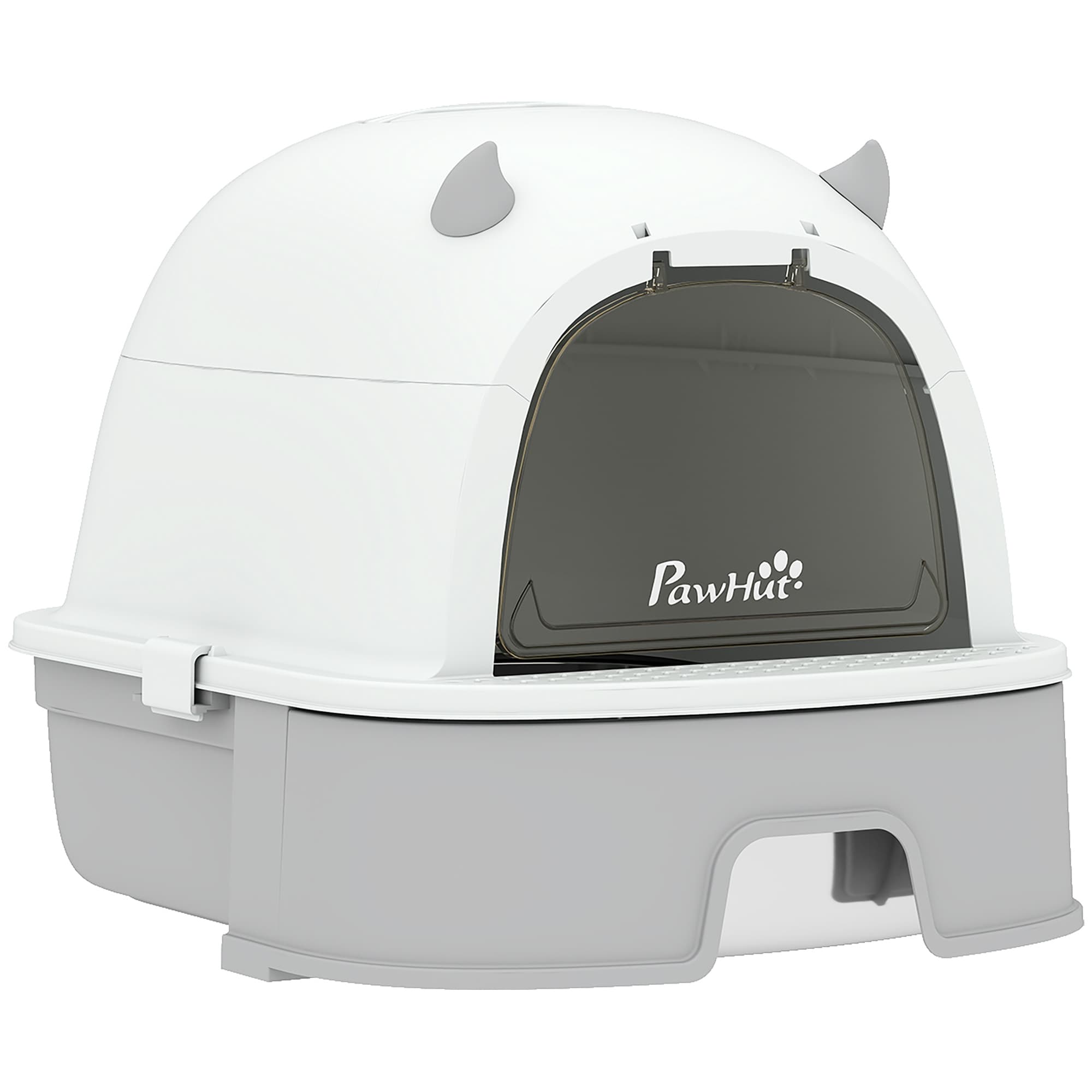 PawHut Bac à litière pour chats L Bac à litière avec couvercle amovible et plateau en acier inoxydable amovible Pelle Gris