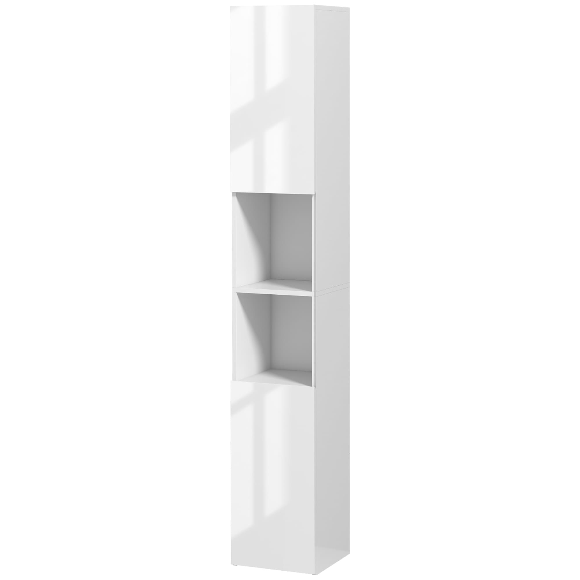 kleankin Armoire de salle de bain haute et étroite avec portes et étagères réglables 30x30x81,5 cm Blanc Brillant
