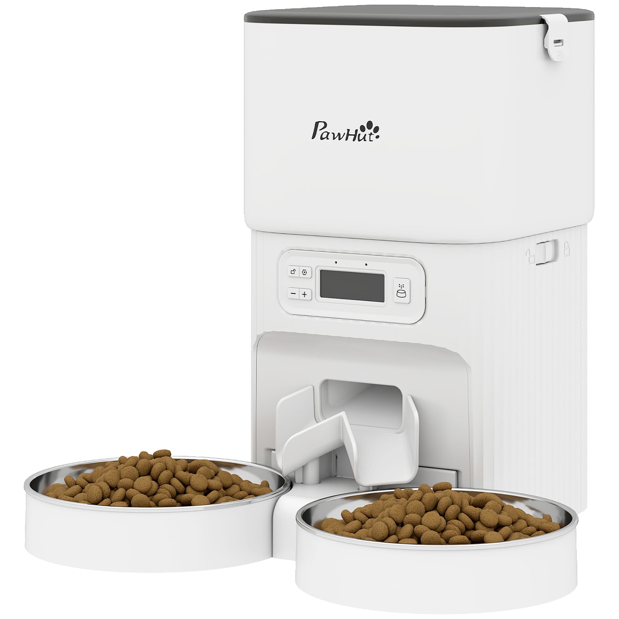 PawHut Distributeur automatique pour chats 4L Distributeur de nourriture pour chats/chiens 1-6 repas/jour 2 gamelles 2 sources d'alimentation