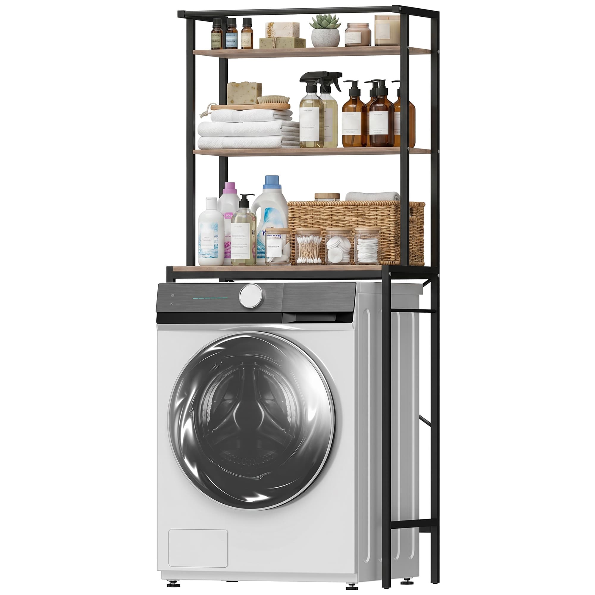 HOMCOM Étagère 3 Ripiani au-dessus du lave-linge avec barre porte-vêtements, Marron/Noir
