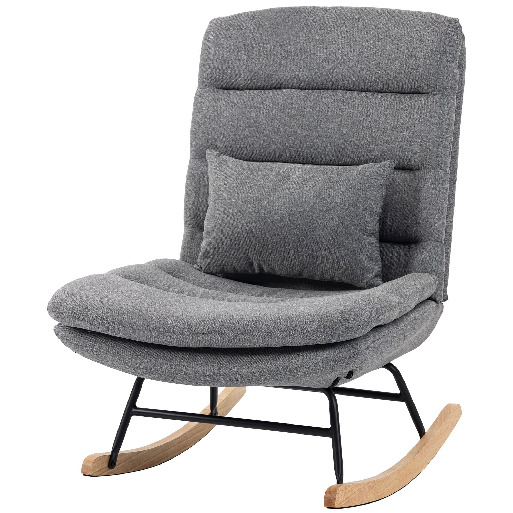 HOMCOM Fauteuil à bascule aspect lin, coussin lombaire, dossier haut, assise large, double rembourrage, Gris clair