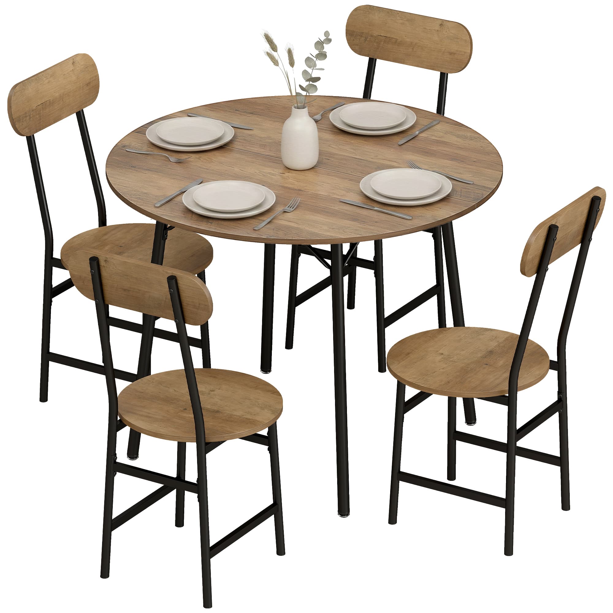 HOMCOM Set repas 5 pièces: table et 4 chaises, pieds métal, finition naturelle.
