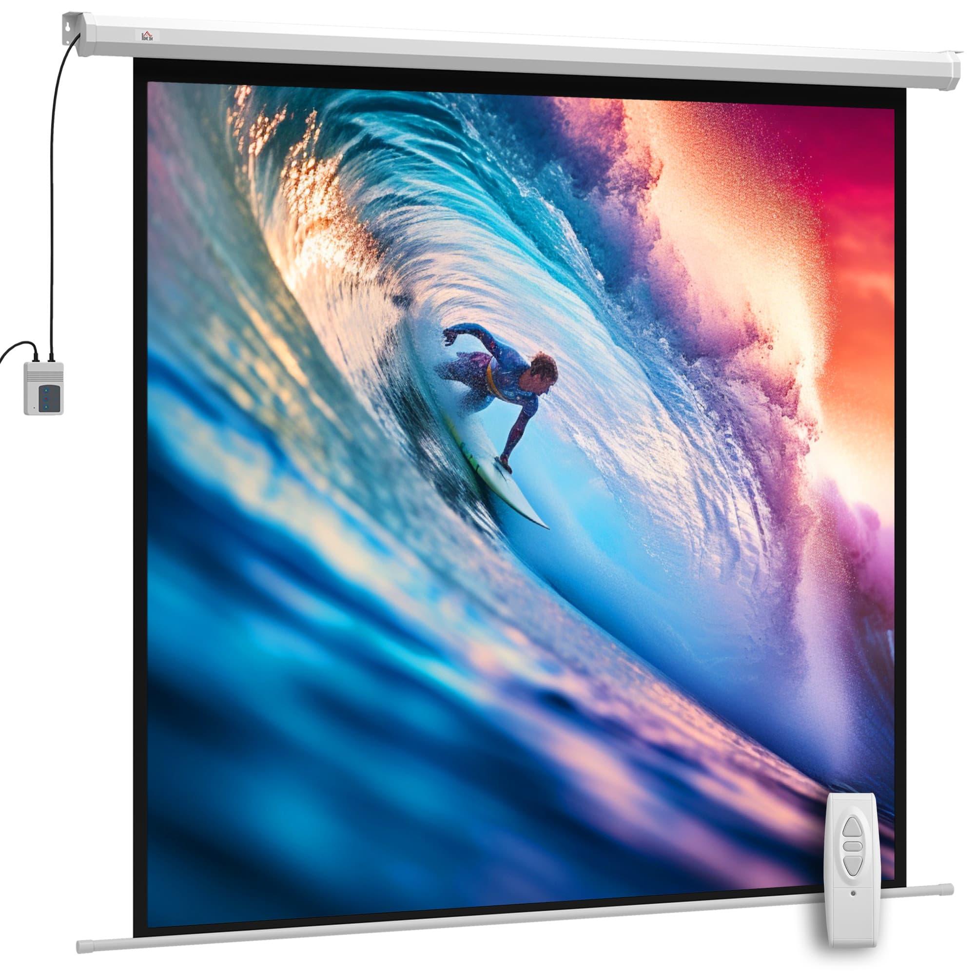 HOMCOM Écran de projection 189,5 x 189,5 cm 233,7 cm 1:1 HD 4K Écran déroulant pour home cinéma pour home cinéma bureau-Präsentationen