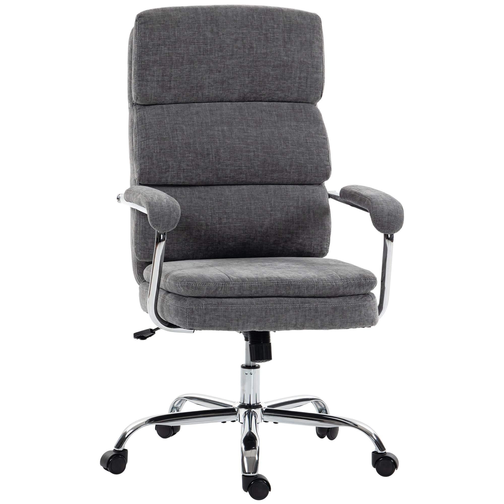 HOMCOM Chaise bureau ergonomique en chenille, fauteuil de bureau avec accoudoirs rembourrés, hauteur réglable, gris