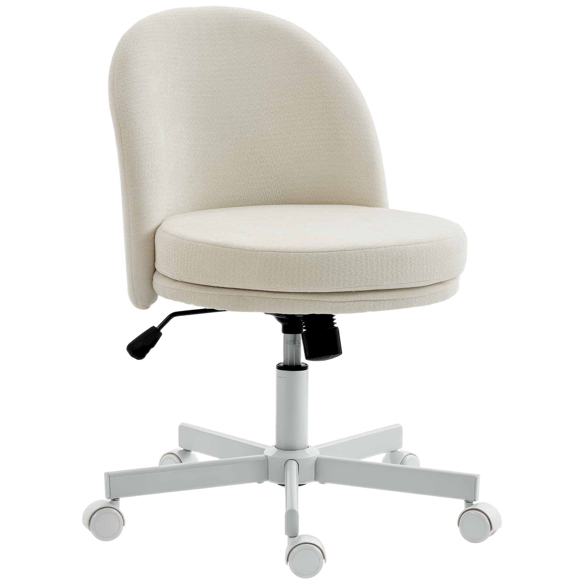 HOMCOM Fauteuil de bureau pour la maison avec réglage en hauteur, fonction bascule, chaise de bureau pivotante à roulettes, blanc crème