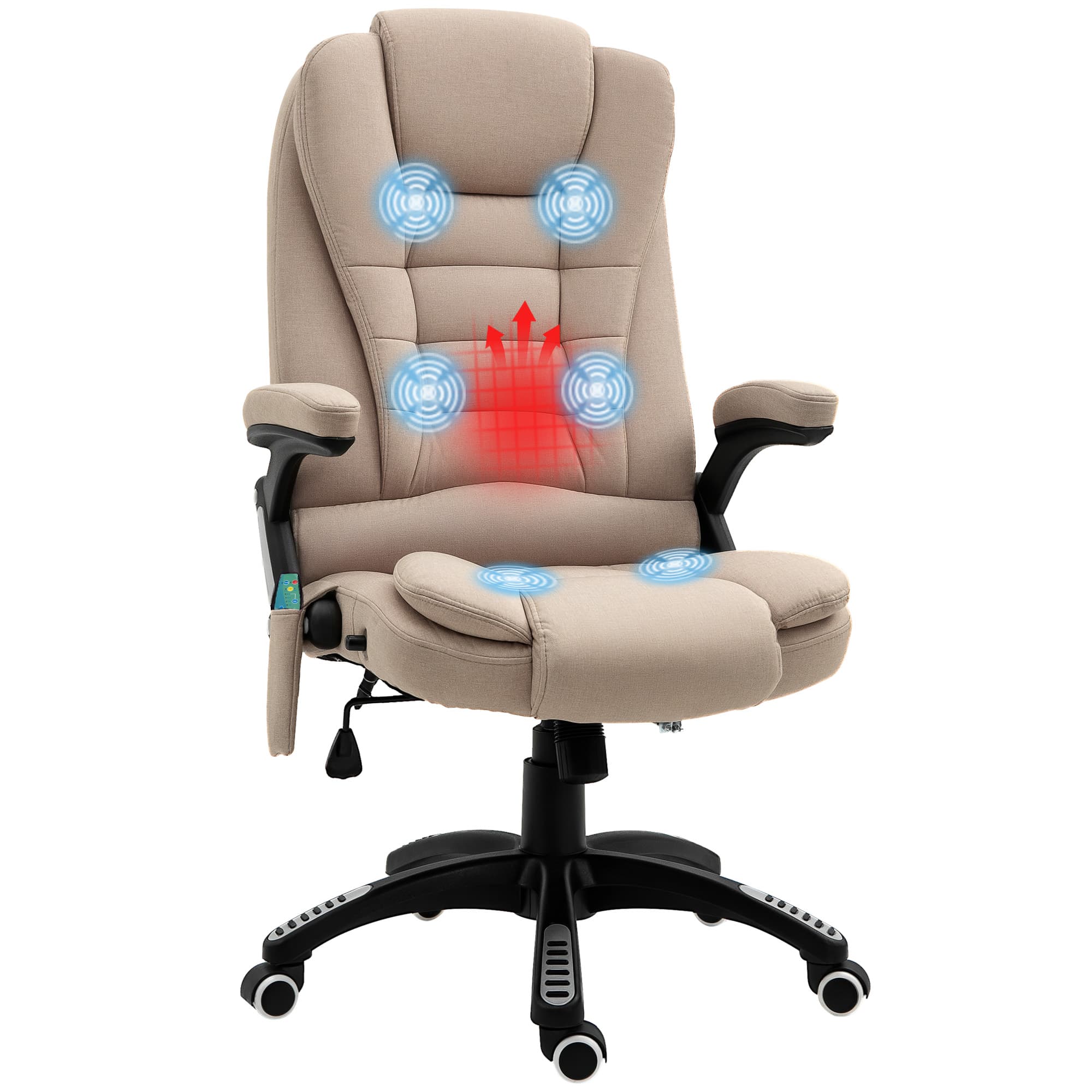 HOMCOM Fauteuil de bureau direction massant chauffant hauteur réglable dossier inclinable toile de lin beige