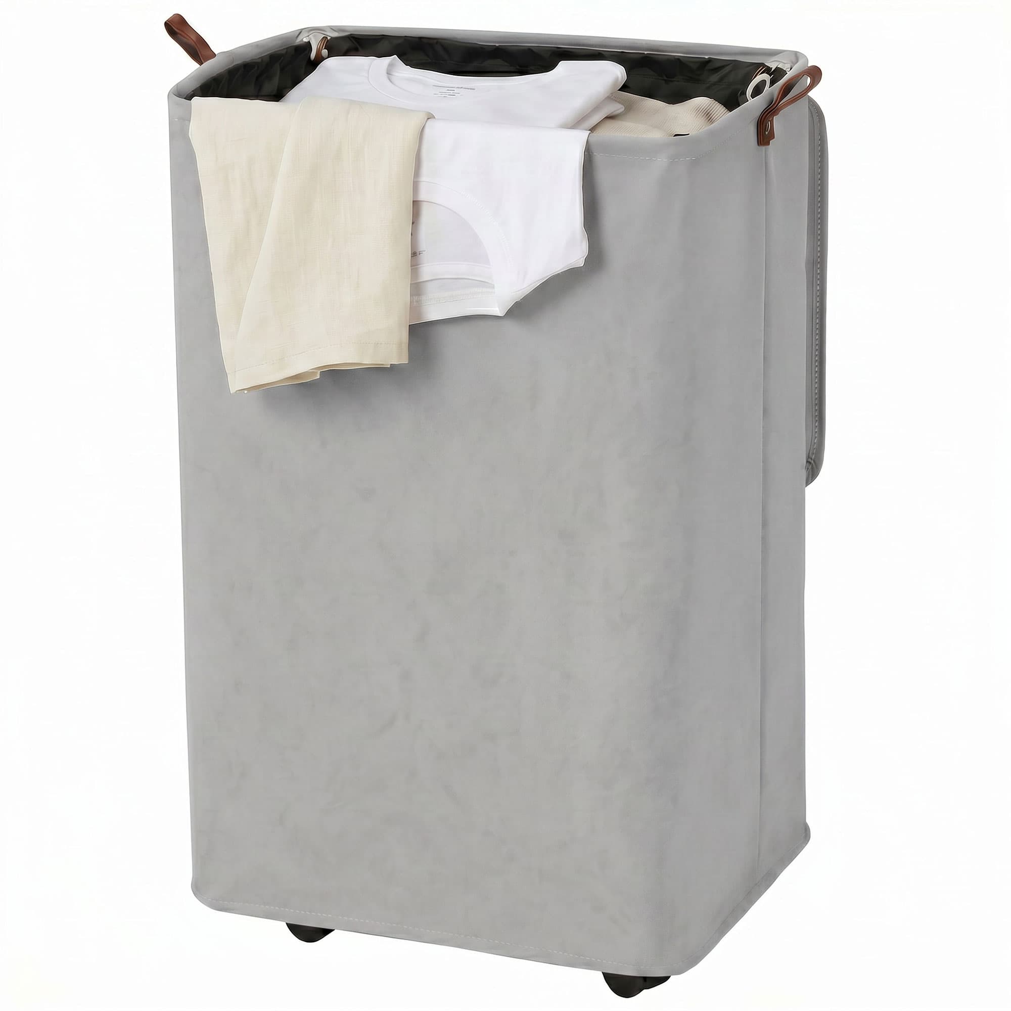 HOMCOM Panier à Linge avec Couvercle et Roulettes 50 L Panier Pliable avec Sac à Cordon Amovible 40x30x65 cm Gris