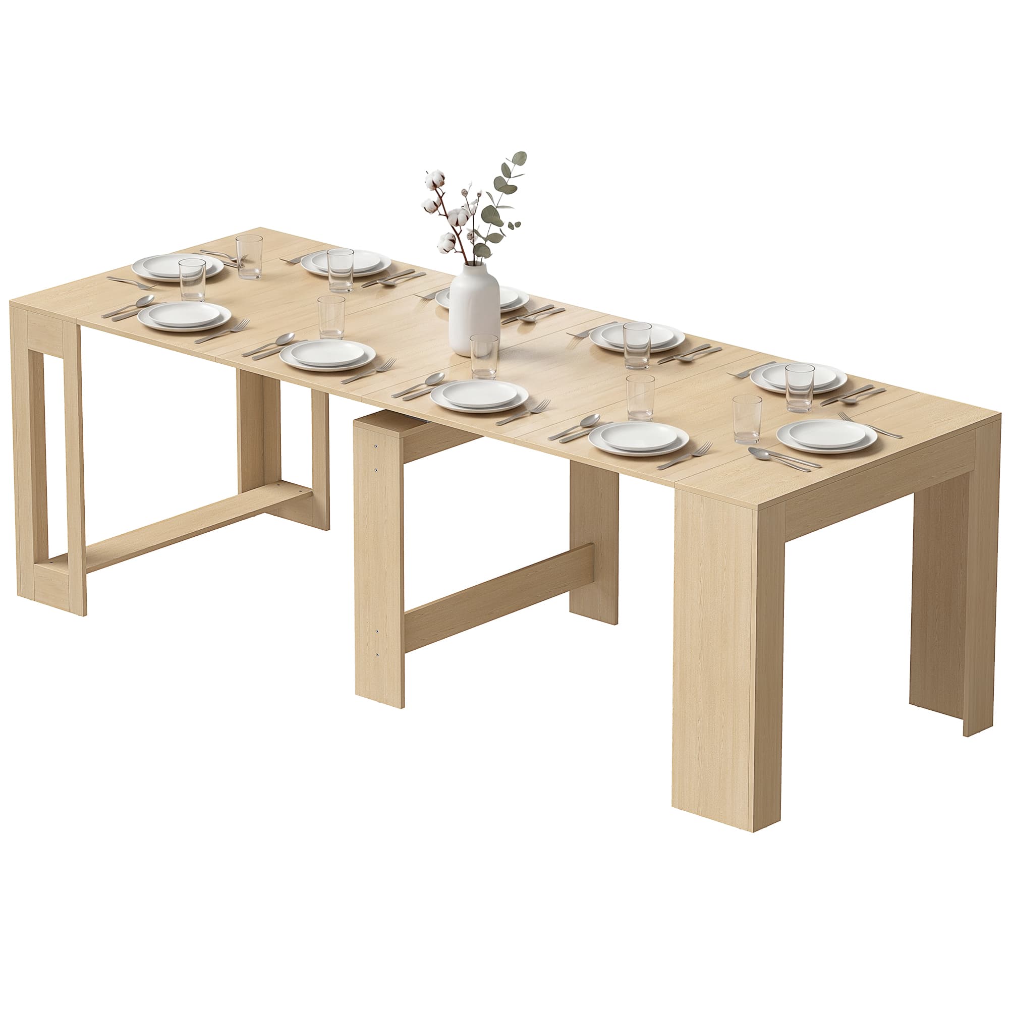 HOMCOM Table extensible pour petits espaces, transformable en console, places pour 10 personnes, aspect bois Marron clair