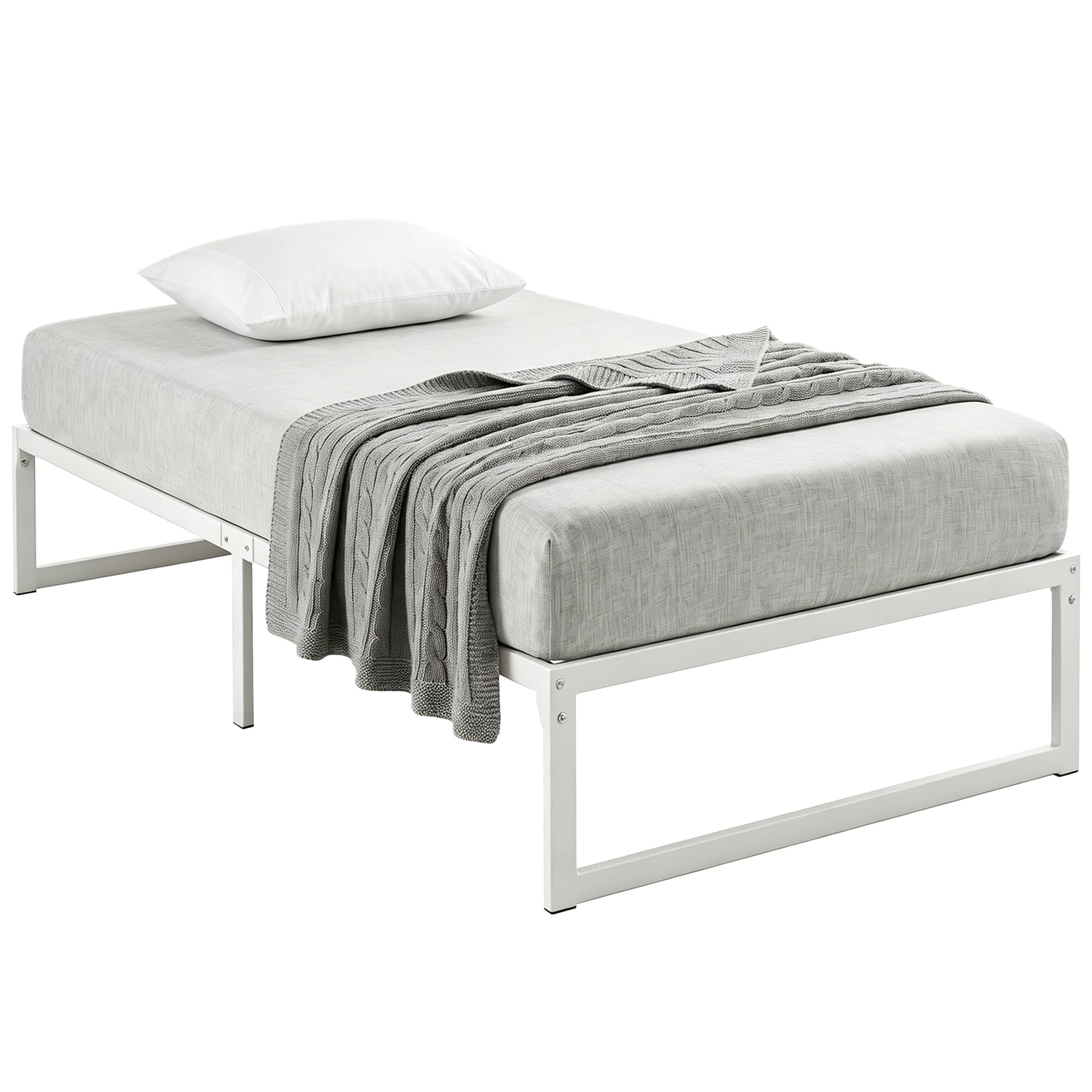 HOMCOM Cadre de lit avec rangement et sommier à lattes en acier, 32,5 cm de hauteur, silencieux, 200 x 90 cm, Blanc