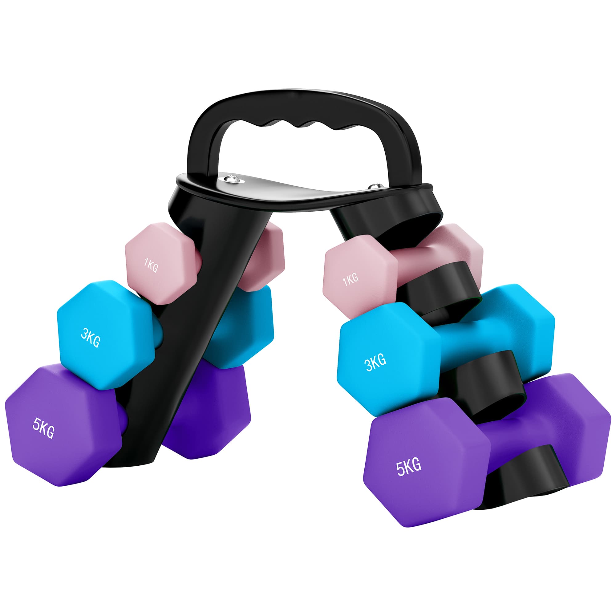 SPORTNOW Lot d'haltères hexagonaux, haltères musculation, 2 x 1 kg, 2 x 3 kg, 2 x 5 kg, avec support convertible d'haltères