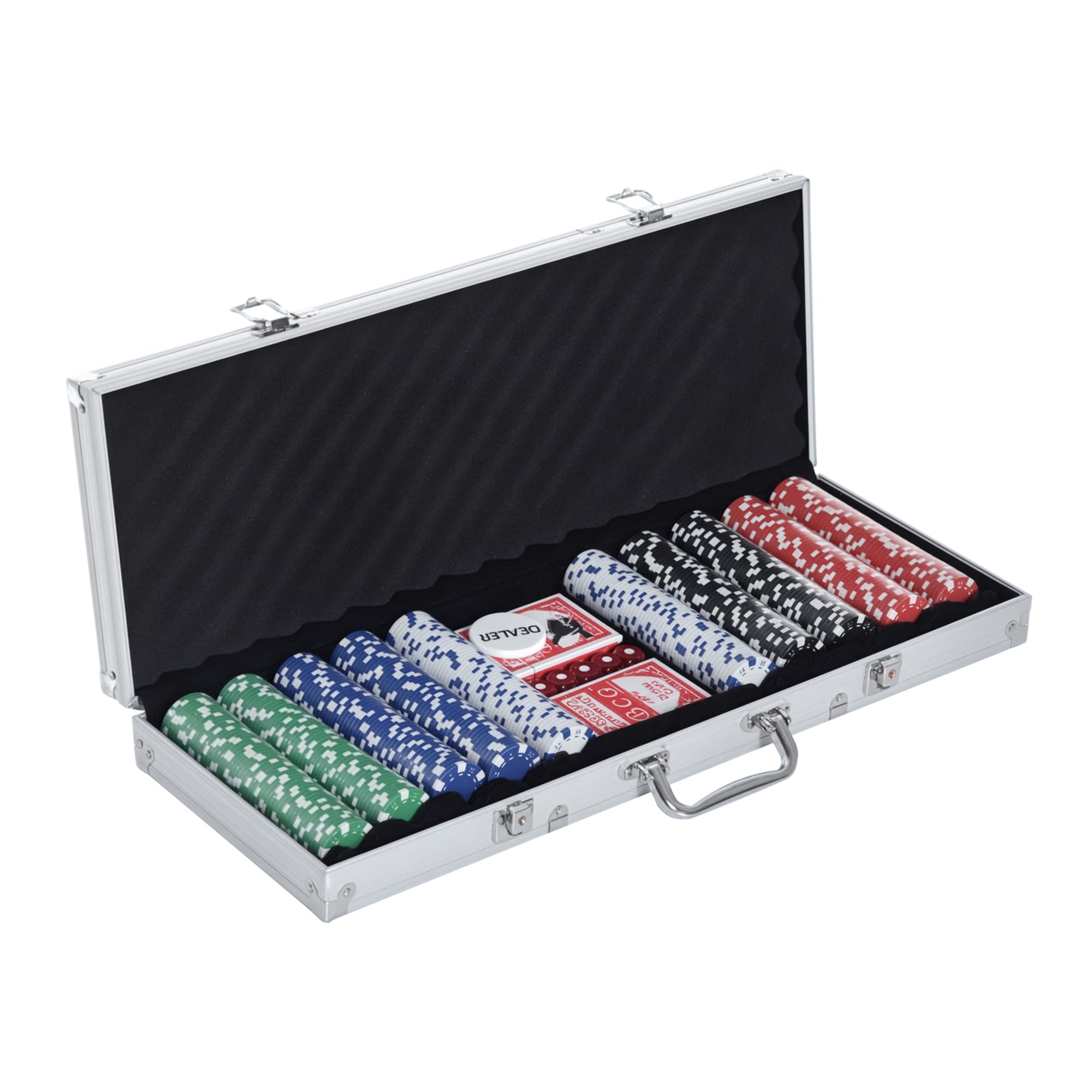 Homcom Malette professionnelle de Poker 500 jetons 2 jeux de cartes 5 dés bouton dealer 2 clés alu