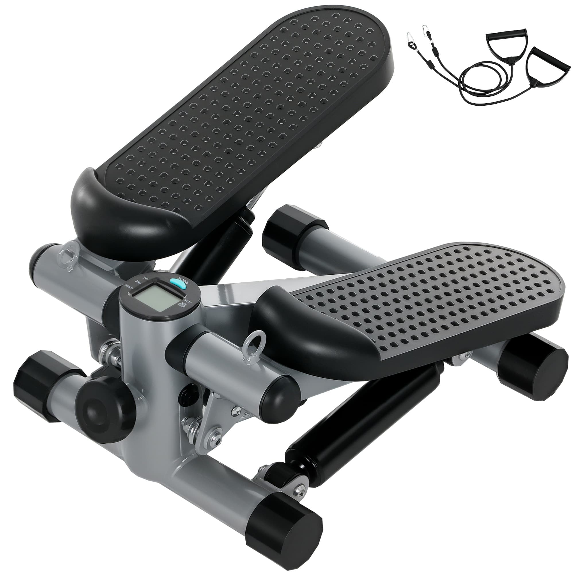 SPORTNOW Mini stepper de fitness machine de step bandes de résistance, écran LCD et pédales antidérapantes 41x30,5x18,5cm gris