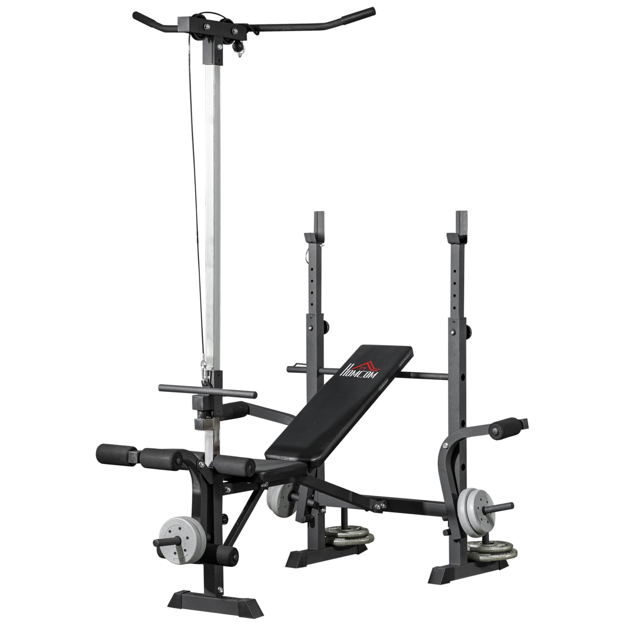 HOMCOM Banc de musculation complet multifonction avec dossier réglable, banc developper coucher à plat ou incliné 180x134x200cm