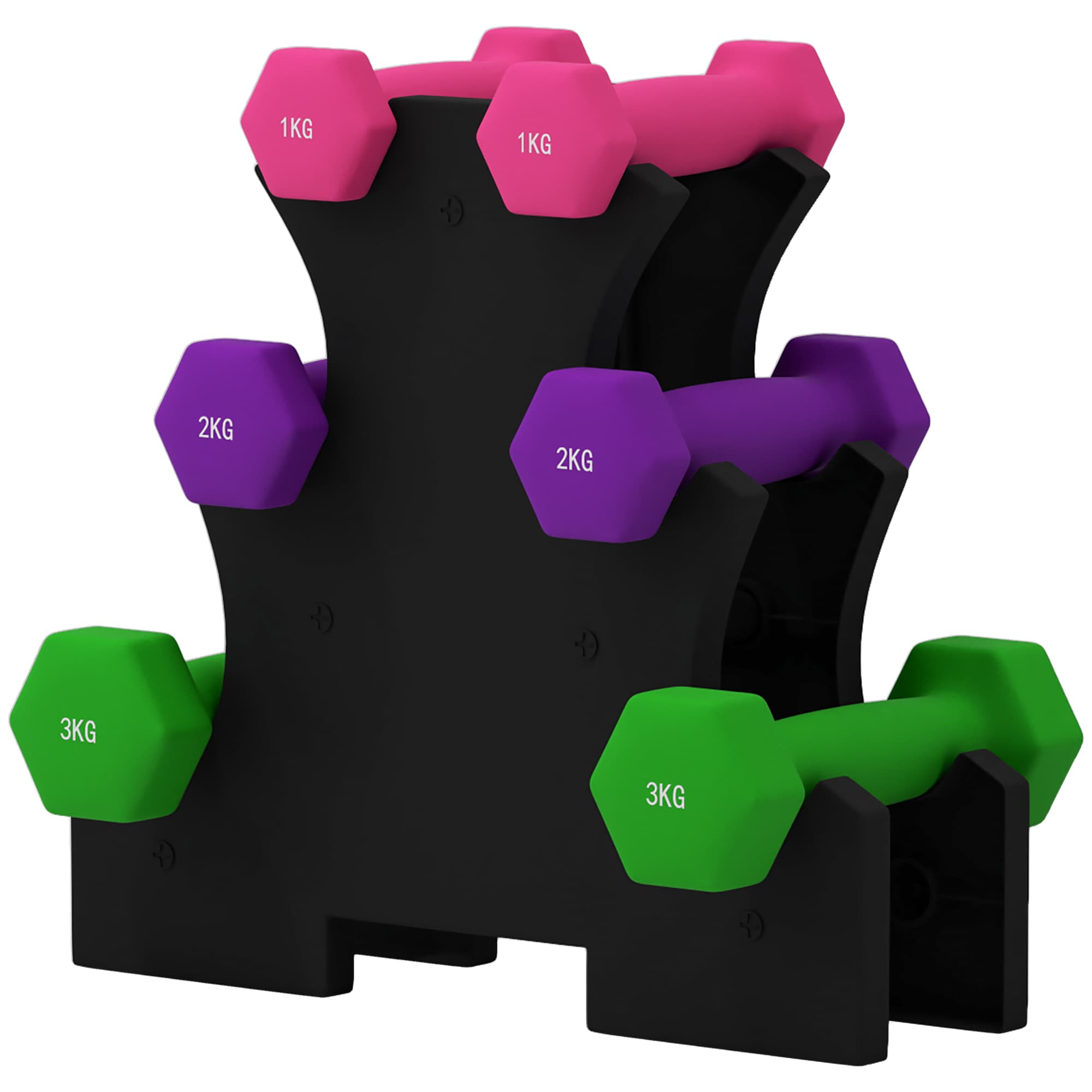SPORTNOW Ensemble d'haltères hexagonale avec support d'haltères, pour la musculation, 2 x 1kg, 2 x 2kg, 2 x 3kg