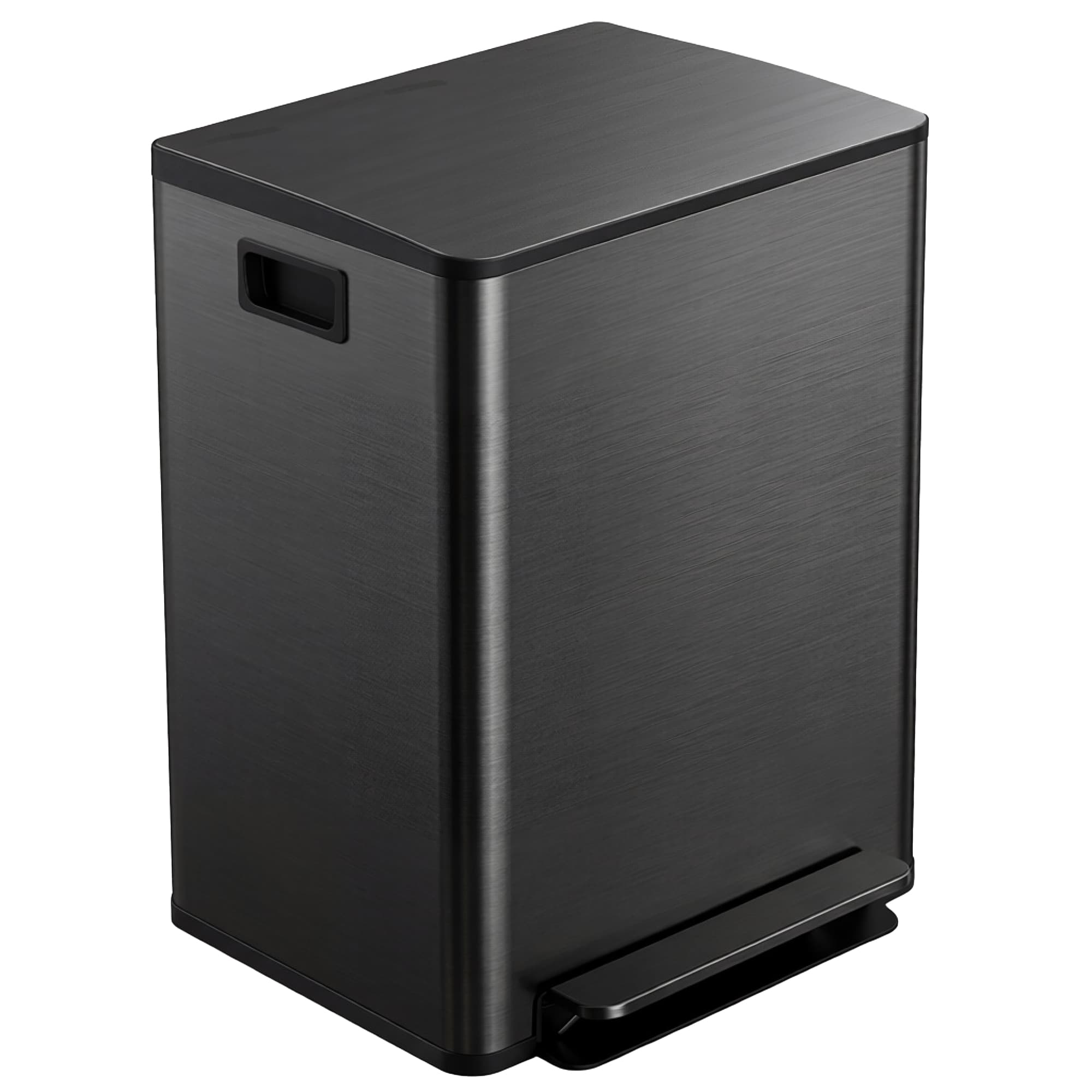 HOMCOM Poubelle de cuisine 2 compartiments de 2 x 30L, acier inoxydable, couvercle à fermeture douce, 47,7x37,5x66,8cm, noir