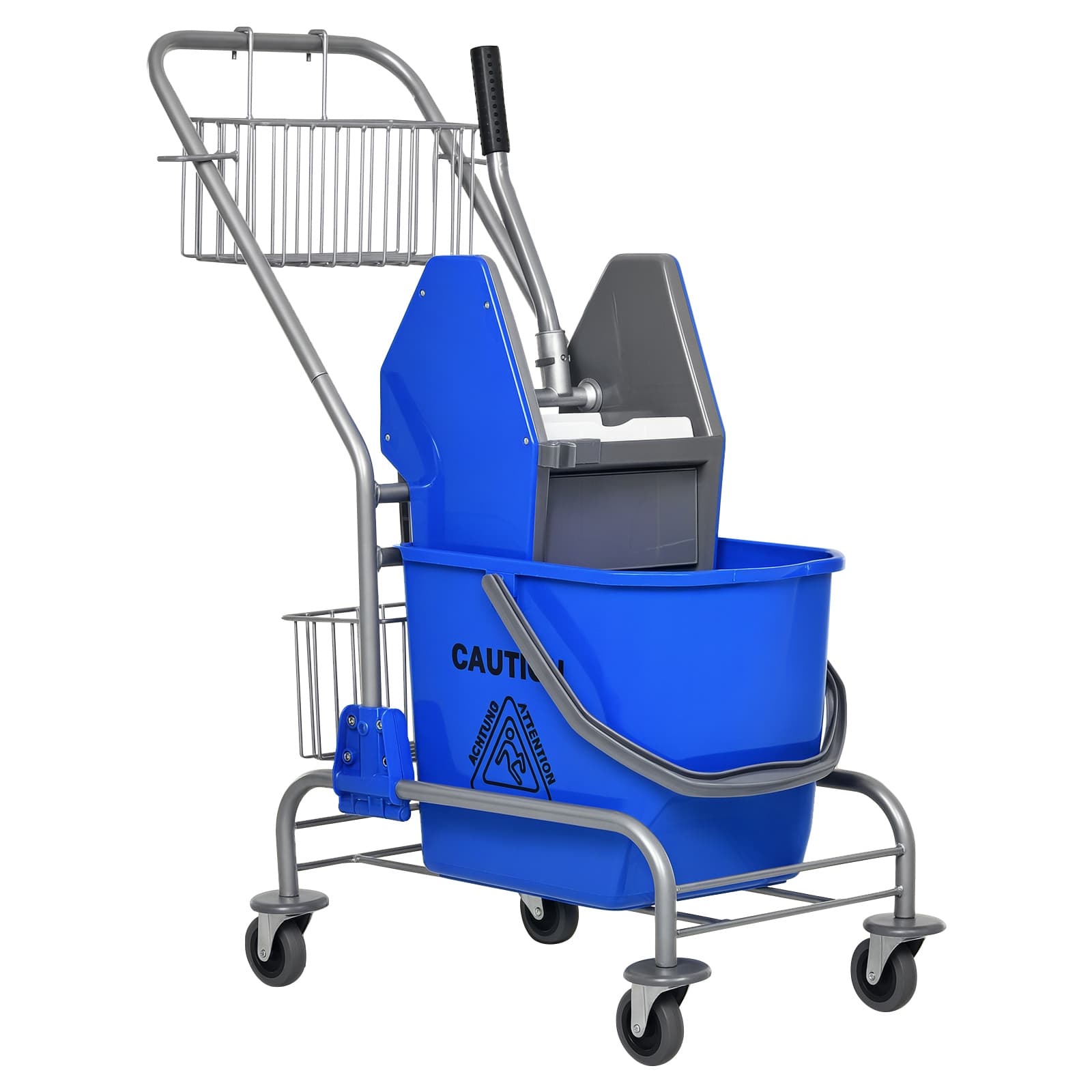 HOMCOM Chariot de Nettoyage avec Essoreuse de Vadrouille et Séparation d'eau Commode Capacité de 26 L en Plastique et Métal 73L x 45l x 95H cm
