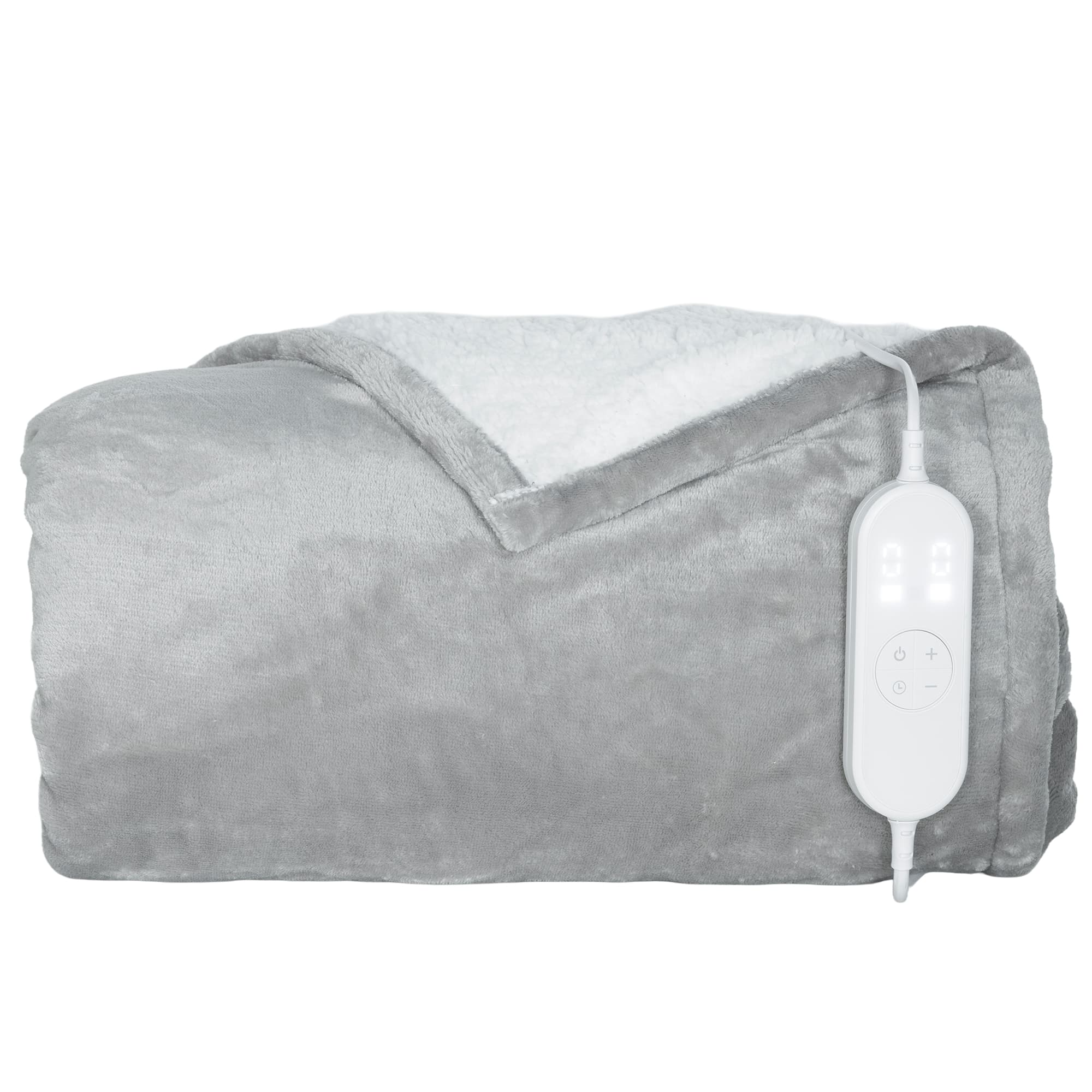 HOMCOM Couverture chauffante, plaid chauffant, 10 niveaux de chauffage, minuterie 10H, lavable en machine, 180x130cm, gris