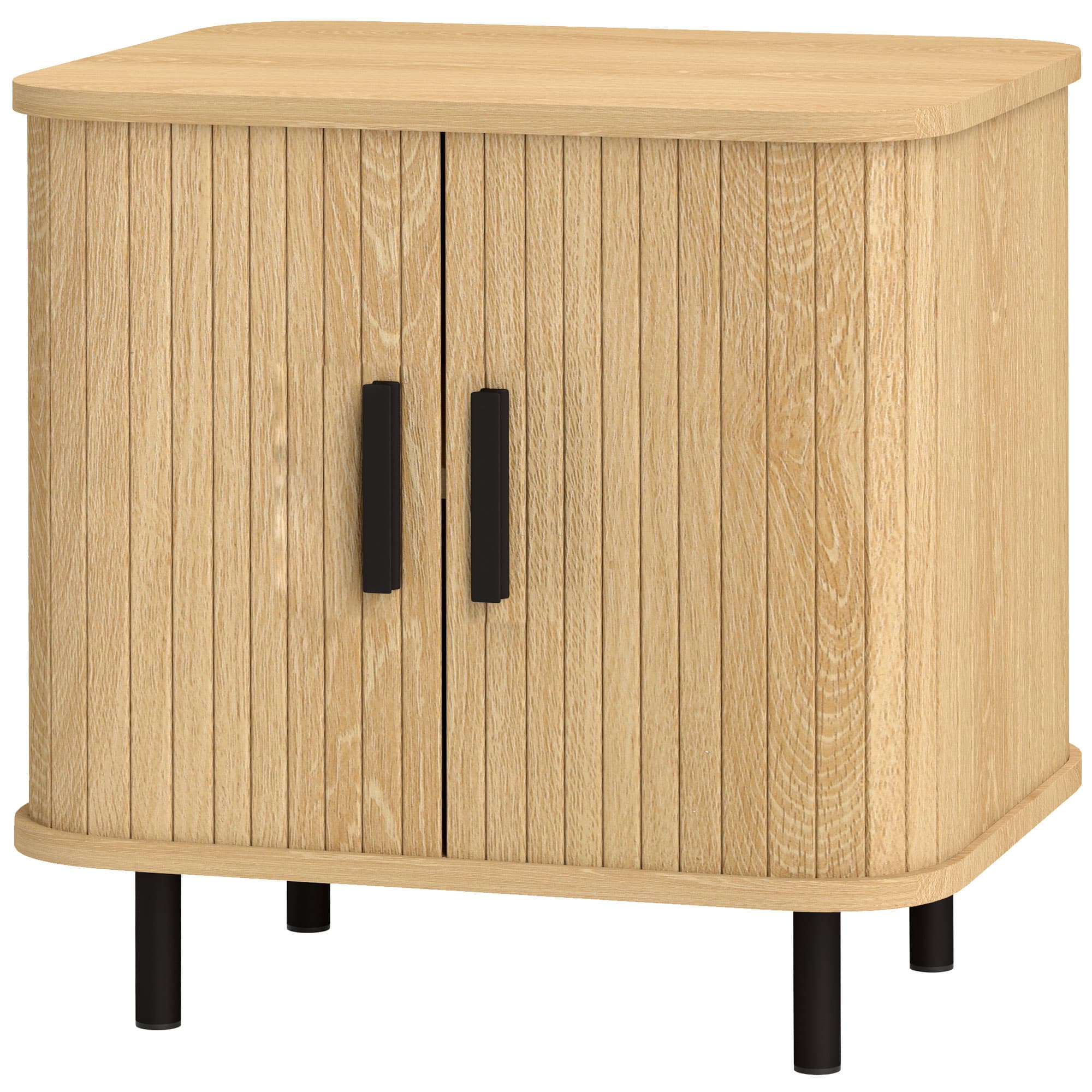 HOMCOM Table de chevet avec portes à lamelles et pieds en acier, pour chambre et salon, chêne