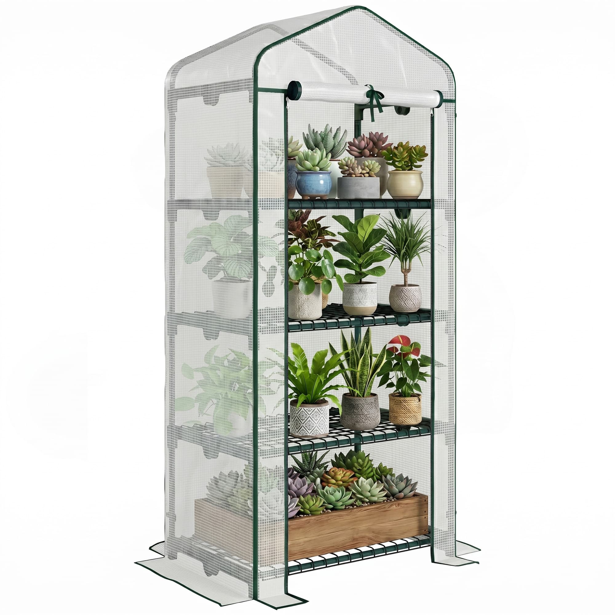 Outsunny Serre de jardin balcon étagère serre 4 niveaux 69L x 50l x 160H cm acier galvanisé bâche amovible PE haute densité blanc-AOSOM.fr