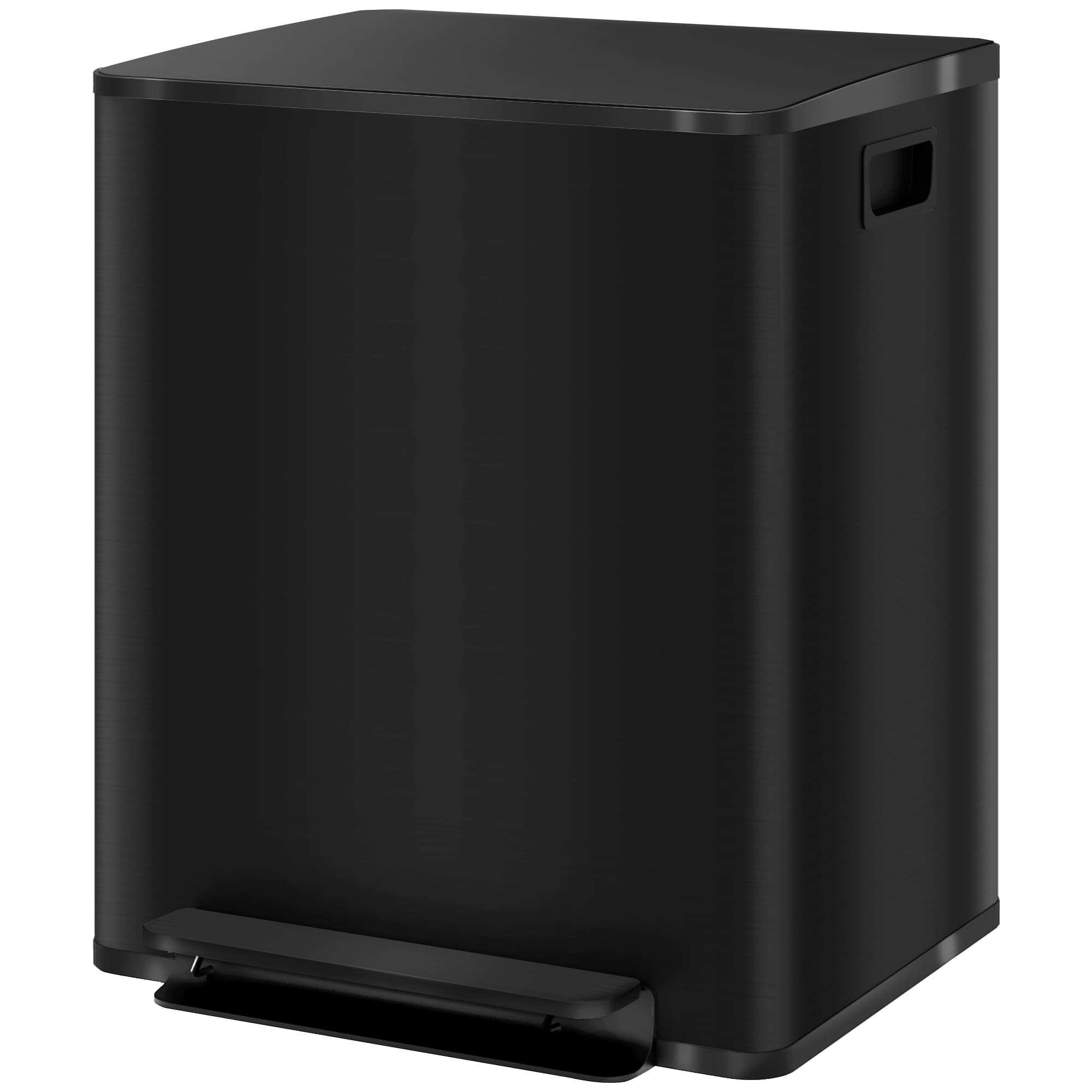 HOMCOM Poubelle de cuisine 2 compartiments de 2 x 25L, acier inoxydable, couvercle à fermeture douce, 47,7x37,5x56cm, argent