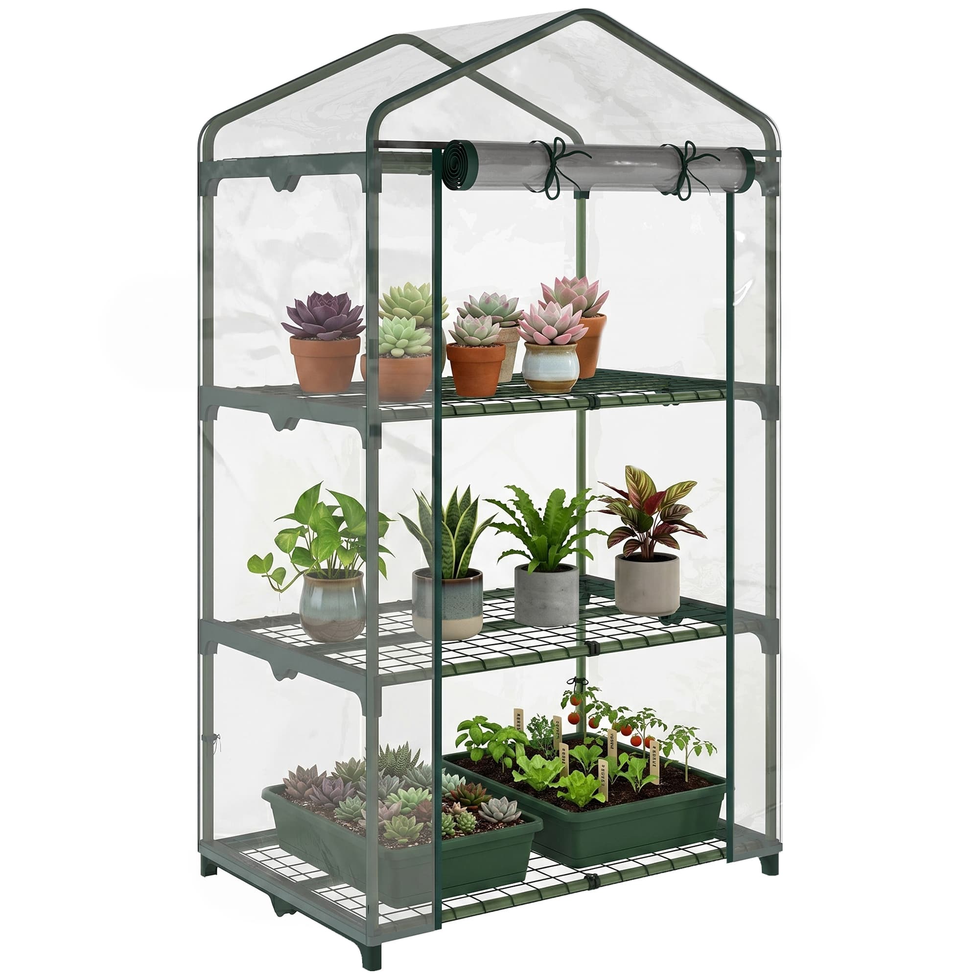 Outsunny Serre de Balcon 3 Niveaux Métal Vert PVC Transparent 69x49x125cm Aosom France