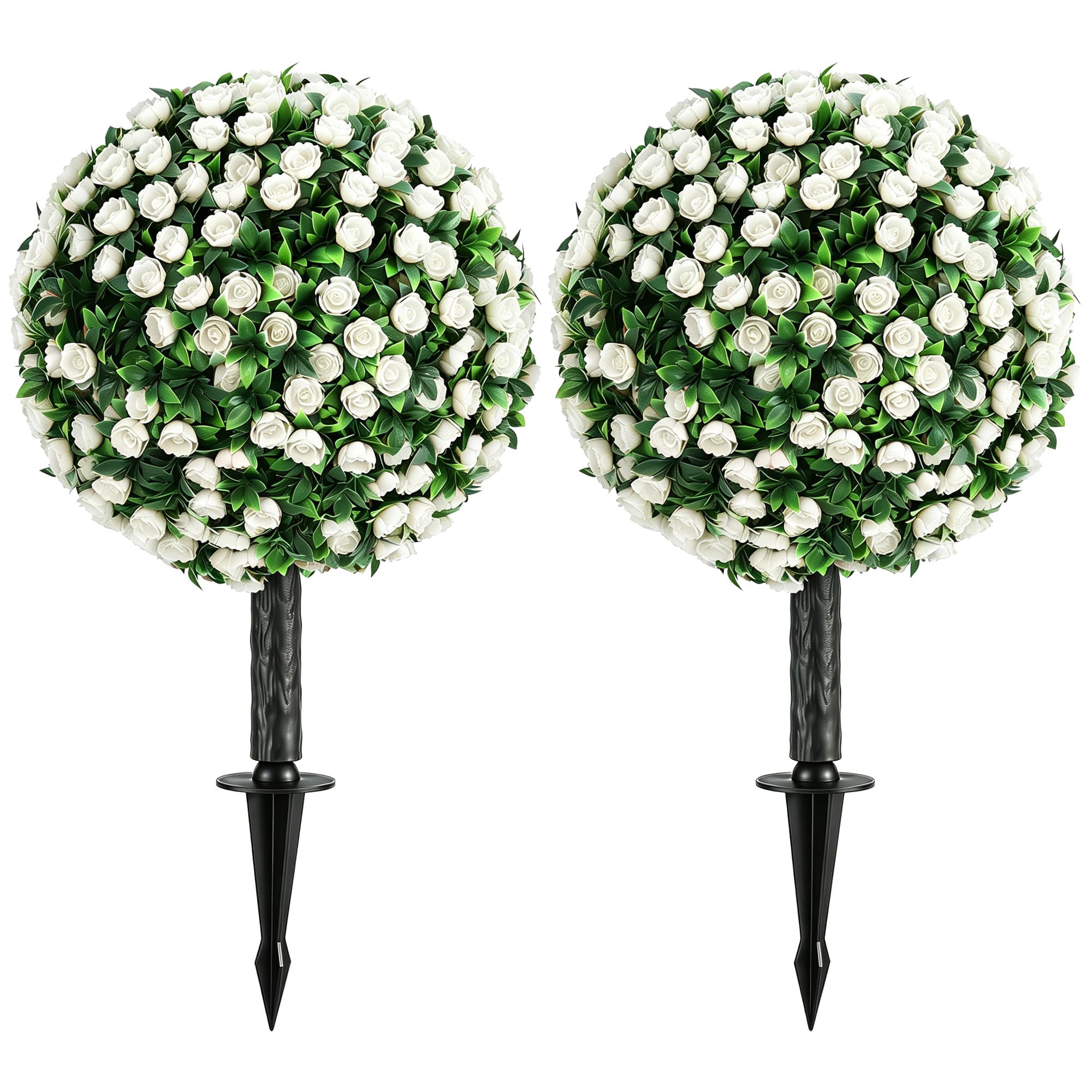HOMCOM Boules de roses artificielles résistantes aux UV pour l'extérieur, lot de 2 tiges de roses, 55 cm, Blanc