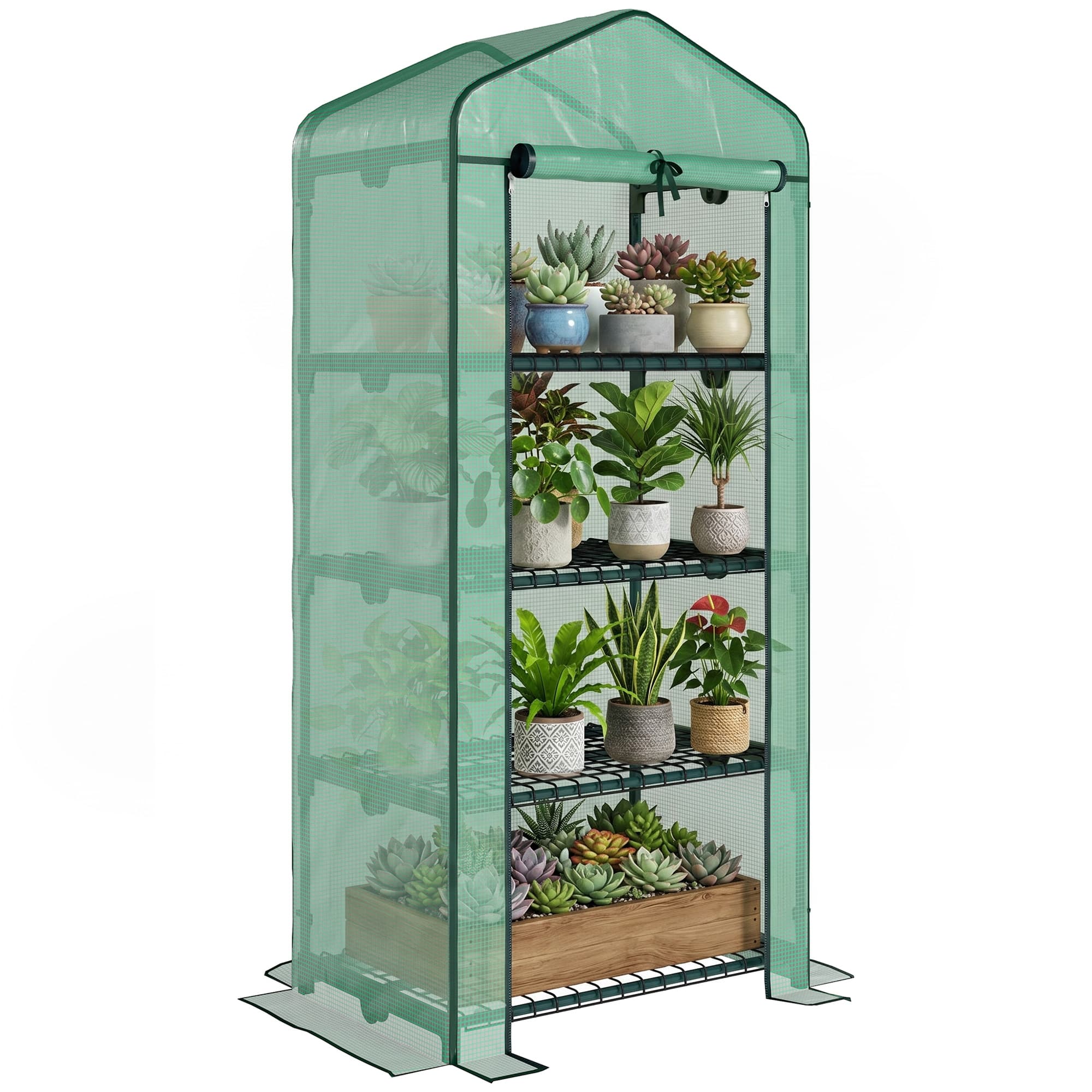Outsunny Serre de Jardin Mini Serre de Balcon étagère Serre 4 Niveaux 70L x 50l x 160H cm Acier galvanisé bâche Amovible PE Haute densité Vert