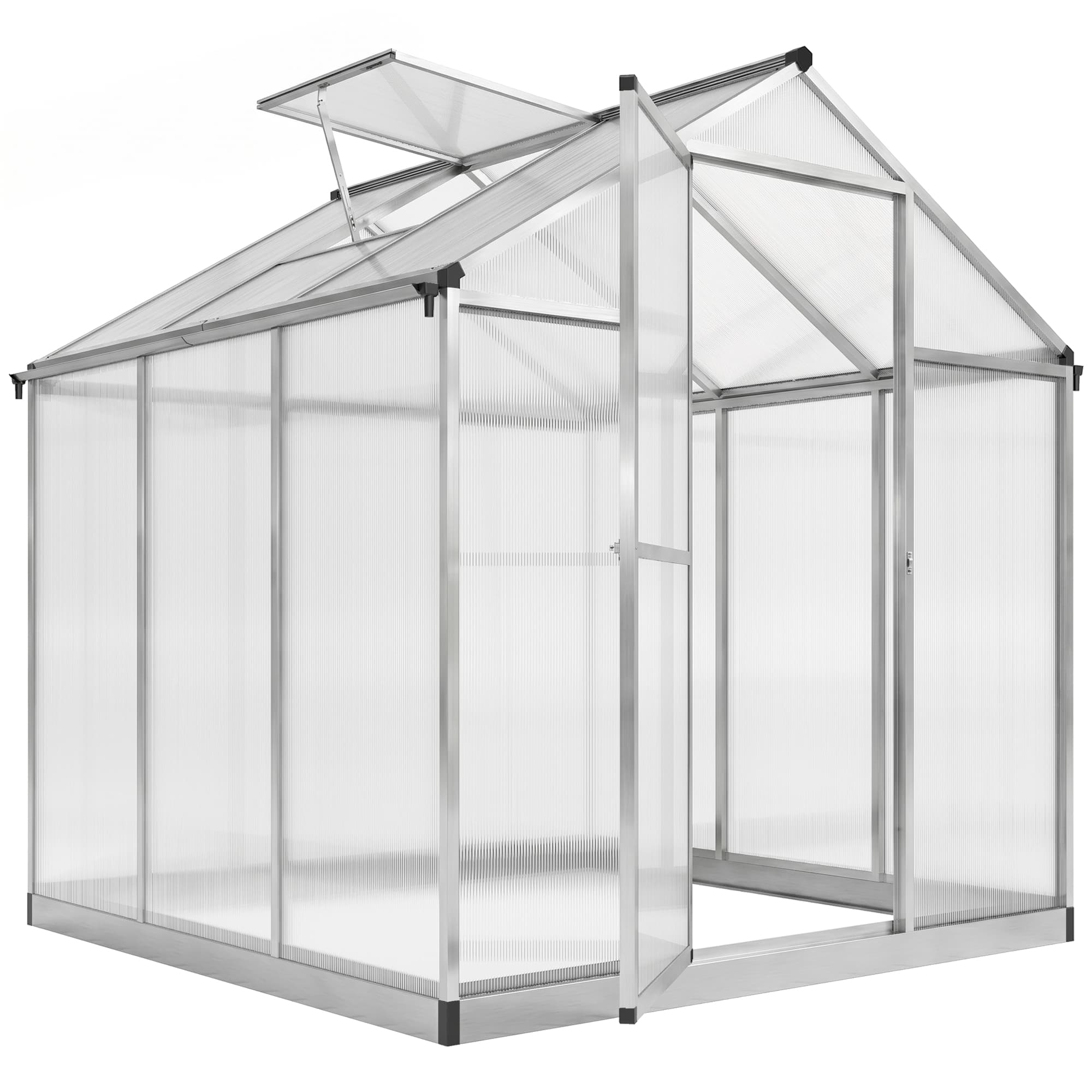 Outsunny Serre de jardin aluminium polycarbonate 5,5 m2 dim. 2,42L x 1,9l x 1,95H m fondation lucarne porte loquet
