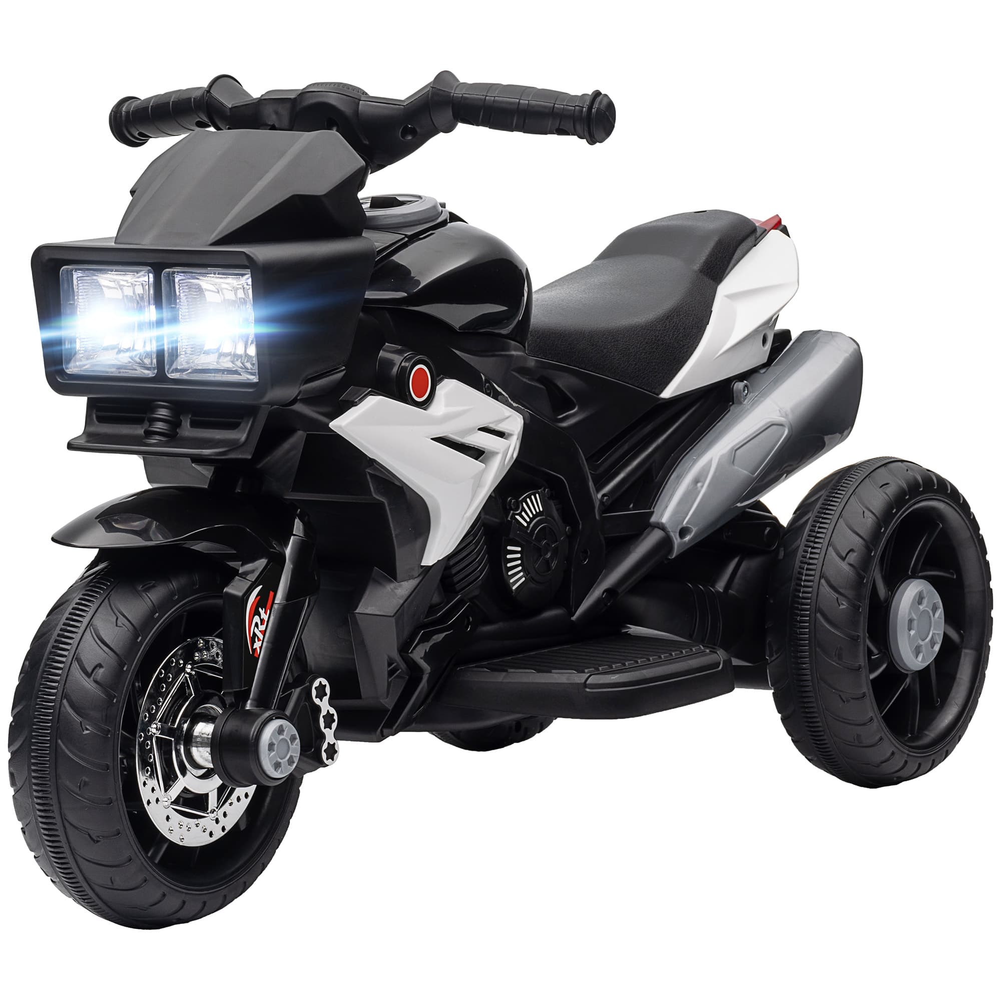 HOMCOM Moto Électrique pour Enfants 3-5 Ans (max. 25 kg) avec 3 Roues, Lumières et Sons, Batterie 6V, Noir, 86x42x52cm