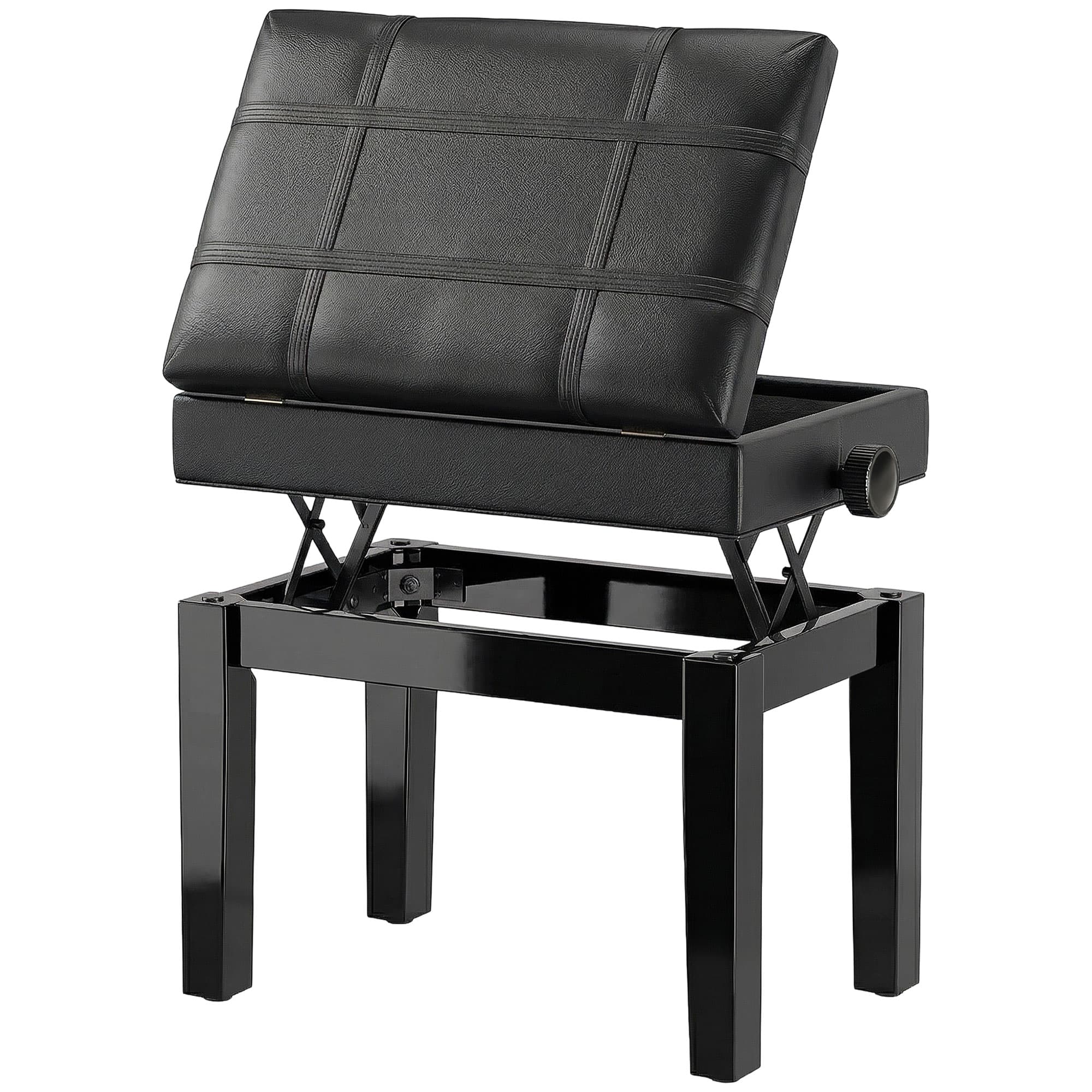 HOMCOM Banquette de piano régalable, banquette piano, assis confortable en bois, synthétique, cuir noir Aosom France