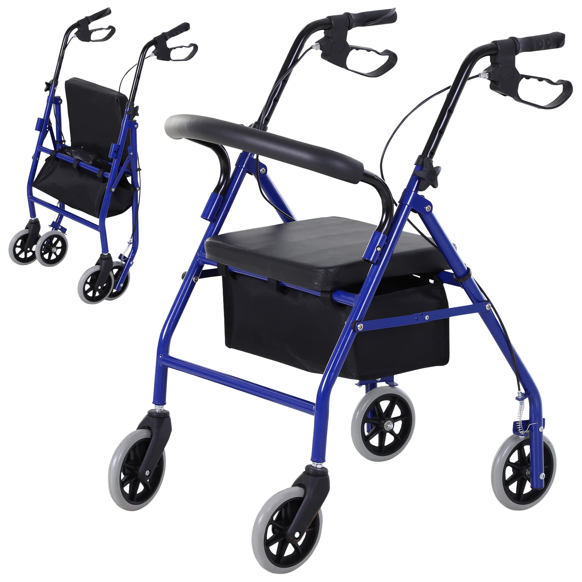 HOMCOM Déambulateur Pliant 4 Roues Rollator 4 Roues Marcheur Aide à La Marche Panier de Rangement Double Système de Freinage Hauteur Réglable