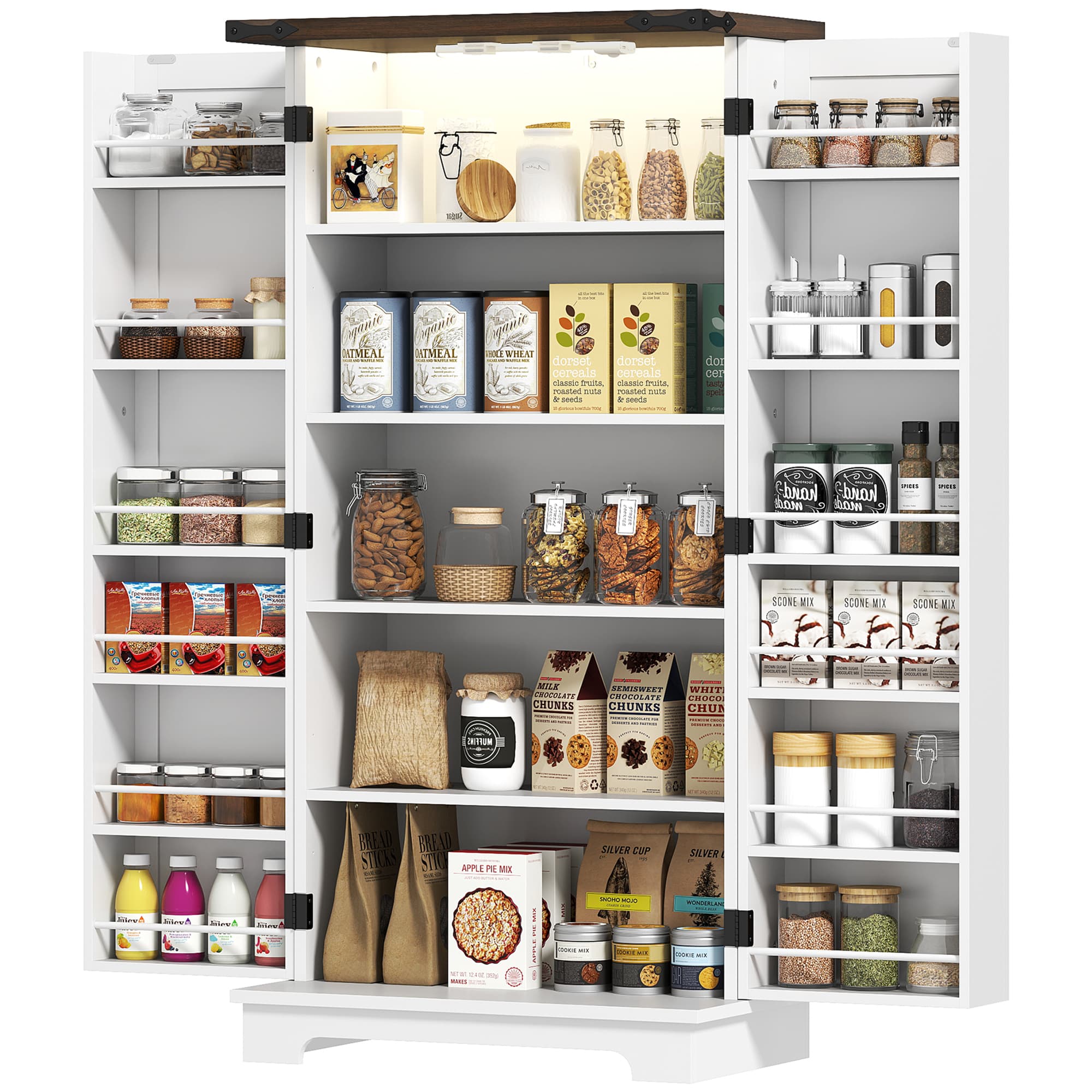 HOMCOM Buffet cuisine, meuble cuisine rangement, avec 12 étagères à portes, lumière LED magnétique, 60 x 40 x 120 cm, blanc