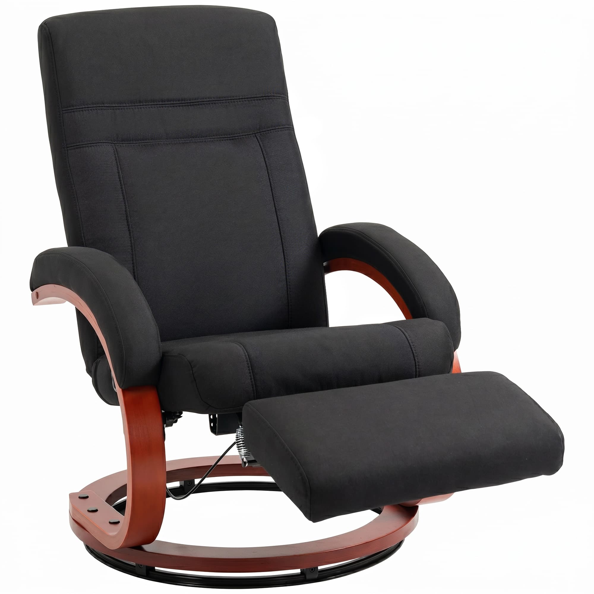HOMCOM Fauteuil relax inclinable Fauteuil TV dossier haut accoudoirs ergonomiques repose-pieds base en bois aspect lin