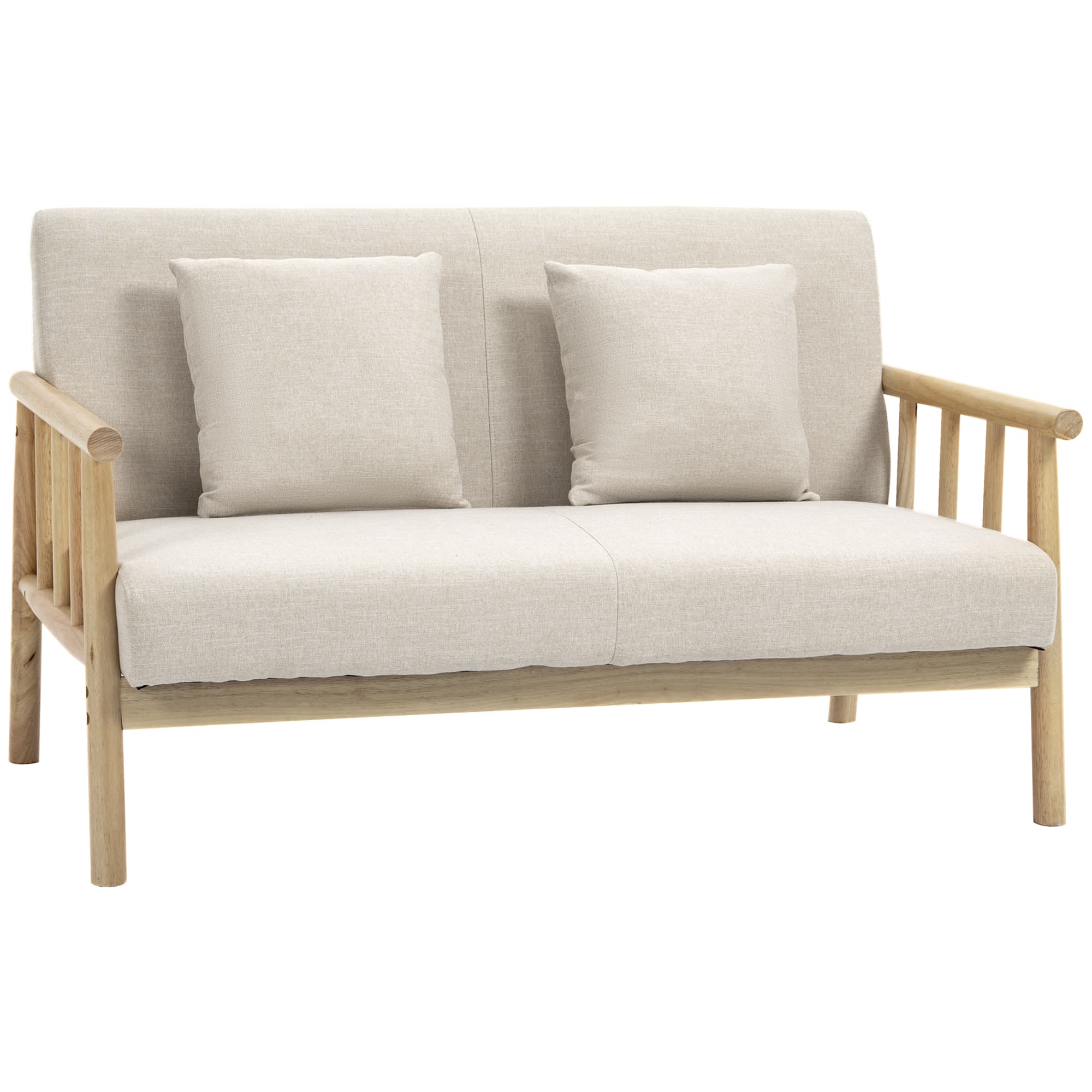 HOMCOM Canapé banquette 2 places style naturel en bois et tissu - dim. 123L x 69l x 74H cm - beige Aosom France