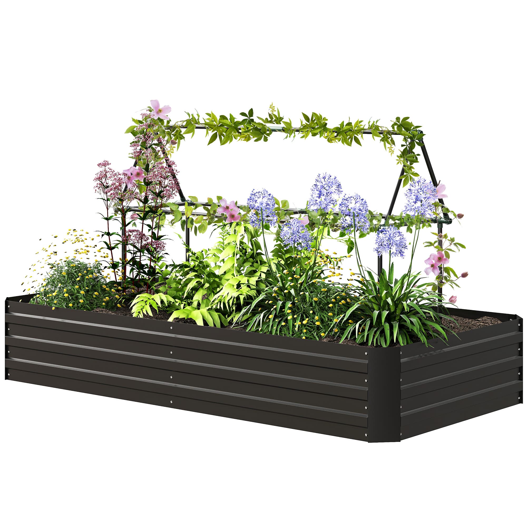 Outsunny Carré potager jardinière rectangulaire en acier galvanisé tuteurs pour tomates et plantes grimpantes 180 x 90 x 29,5 cm