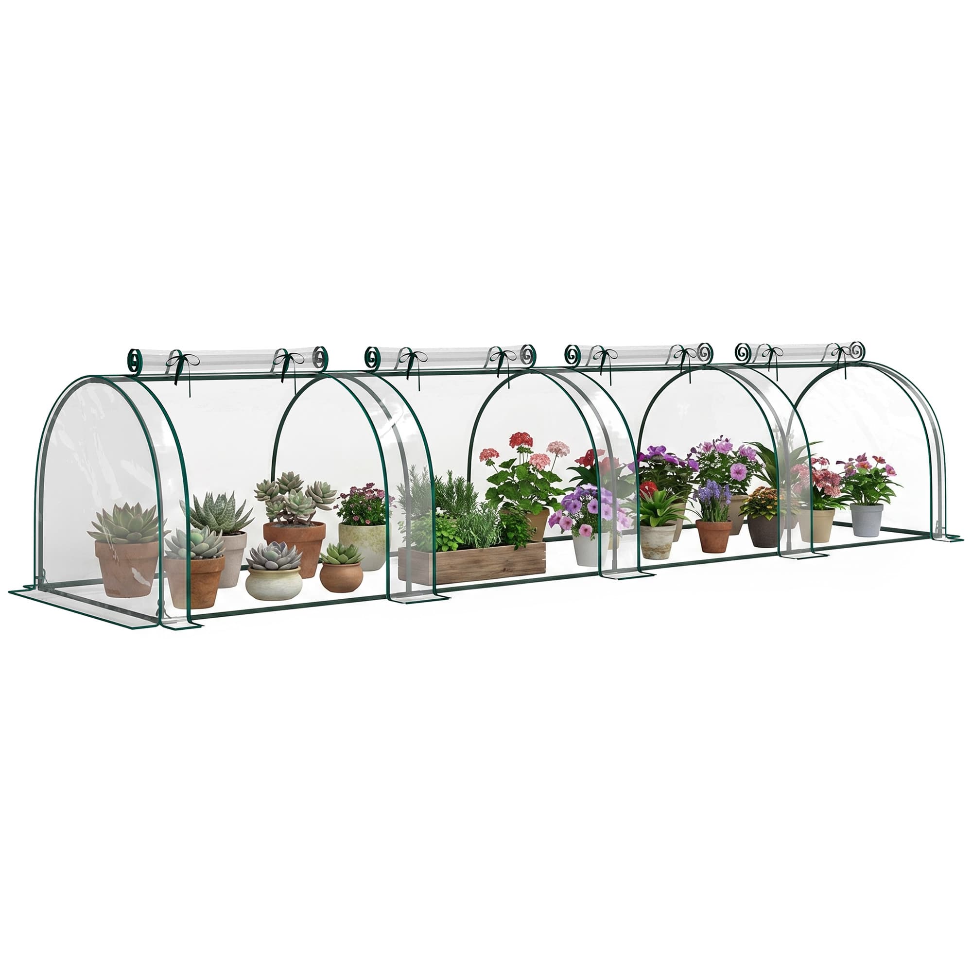 Outsunny Mini Serre de Jardin Serre à tomates Serre tunnel 4L x 1l x 0,80H m Acier PVC Anti-UV 4 fenêtres Zip enroulables Vert et Transparent