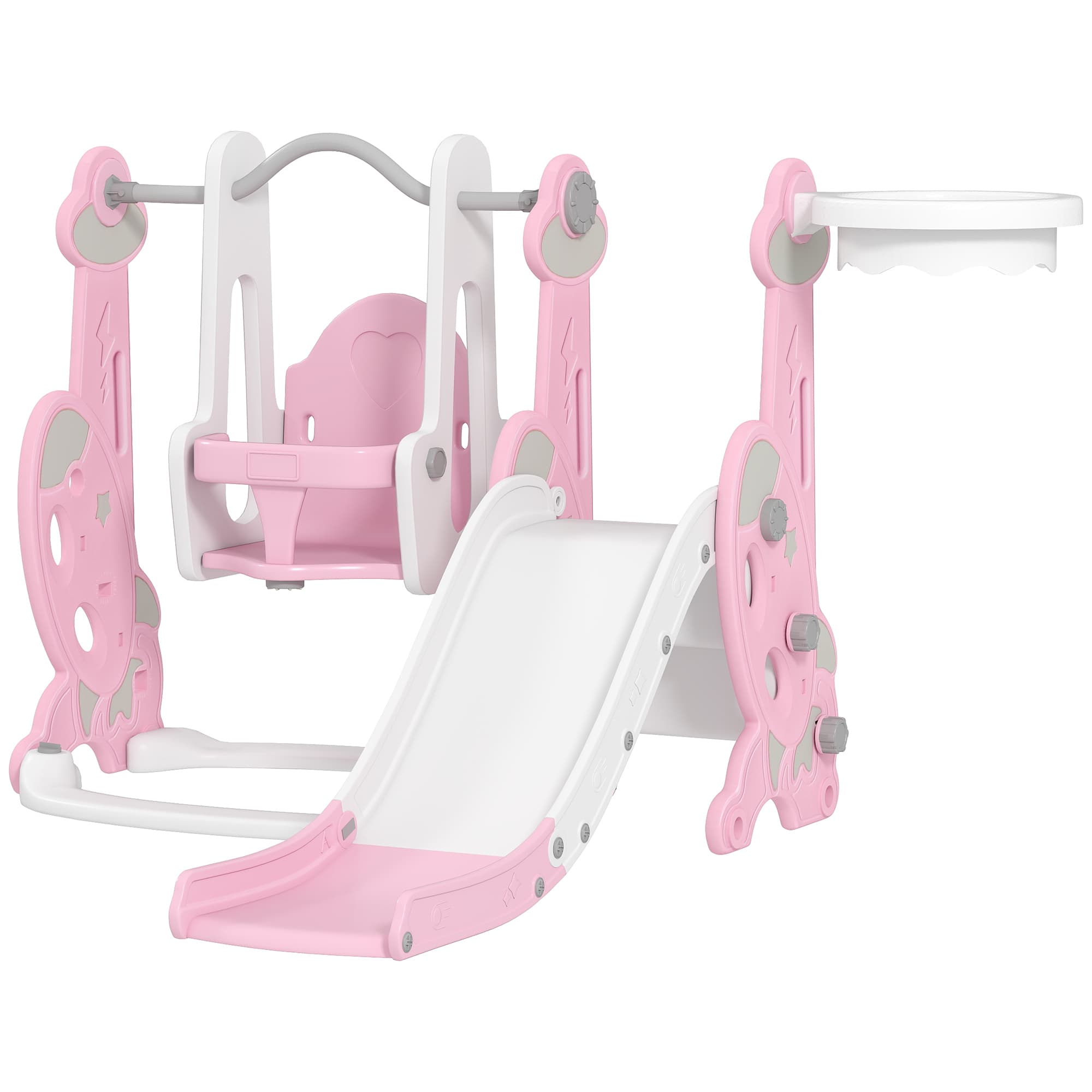AIYAPLAY Toboggan pour Enfants 4 en 1 avec Balançoire, Échelle d'escalade et Panier de Basket, 18-48 Mois, Rose