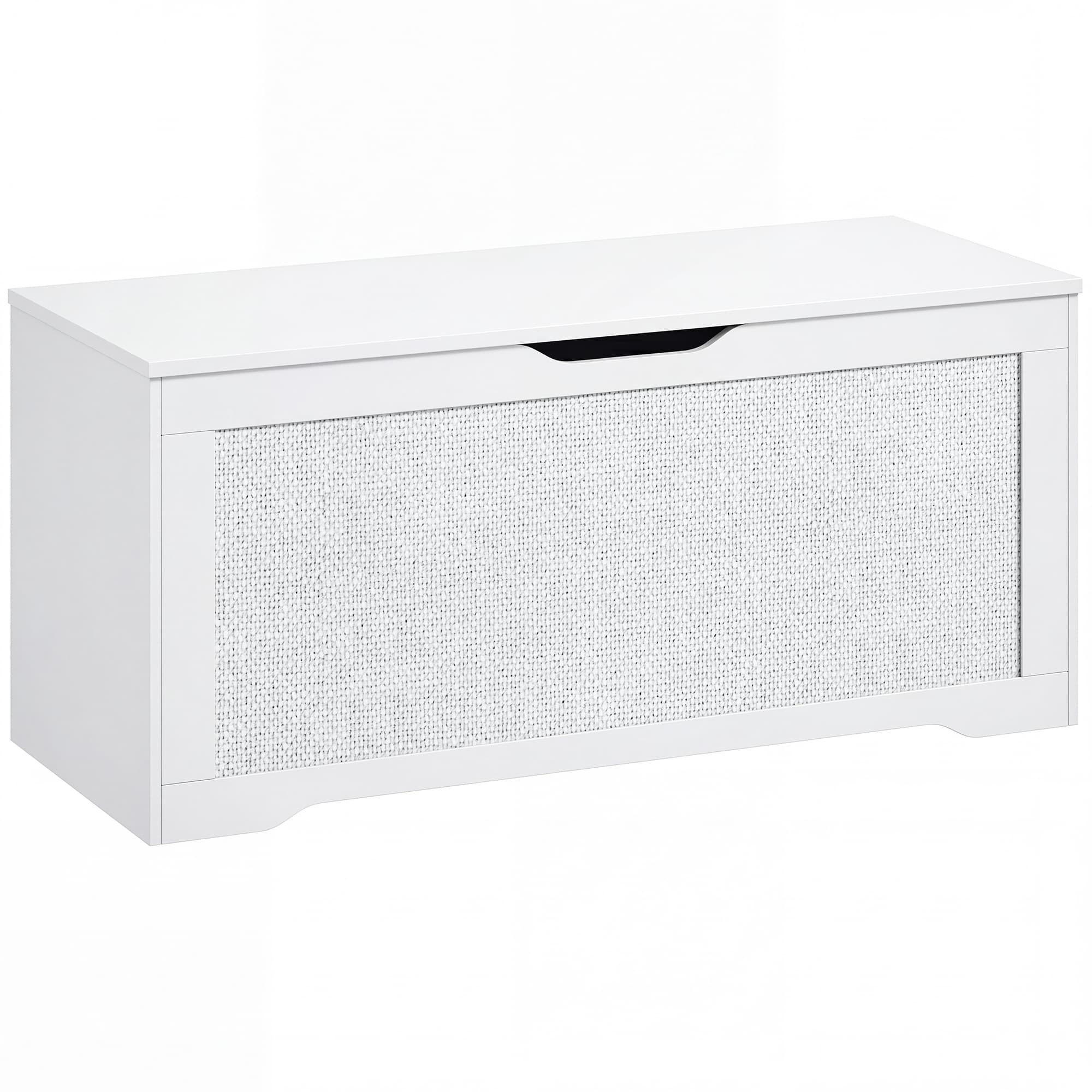 HOMCOM Coffre de rangement 108L Banco de rangement avec panneau en rotin Couvercle Bras de support pour entrée 80x40x45cm Blanc
