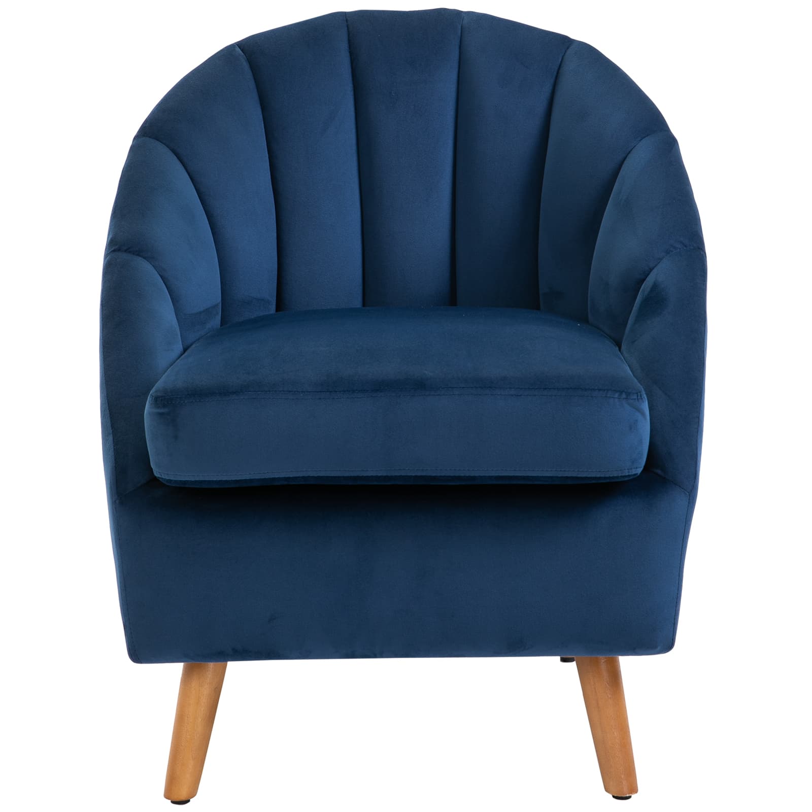 HOMCOM Fauteuil de salon rembourré en velours avec rembourrage épais, pieds en bois de caoutchouc, accoudoirs, Bleu