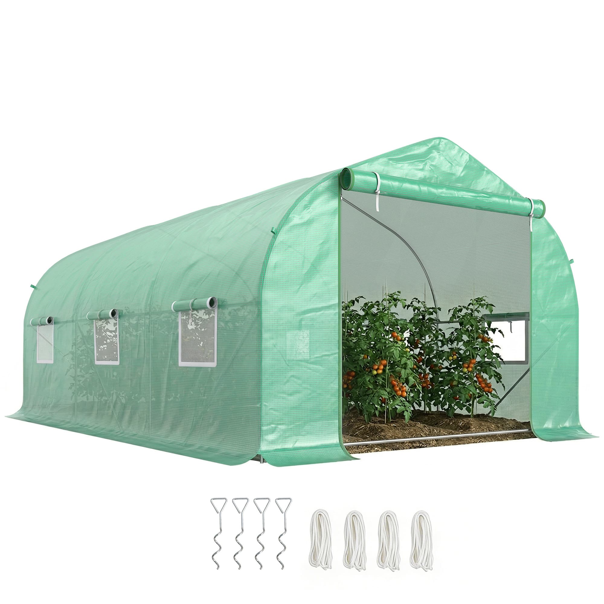 Outsunny Serre de Jardin Tunnel Grande Taille 13,5 m2 4,5 x 3 x 2 m Acier Galvanisé Renforcé 1,8 cm PE Haute Densité 140 g/m2 Vert