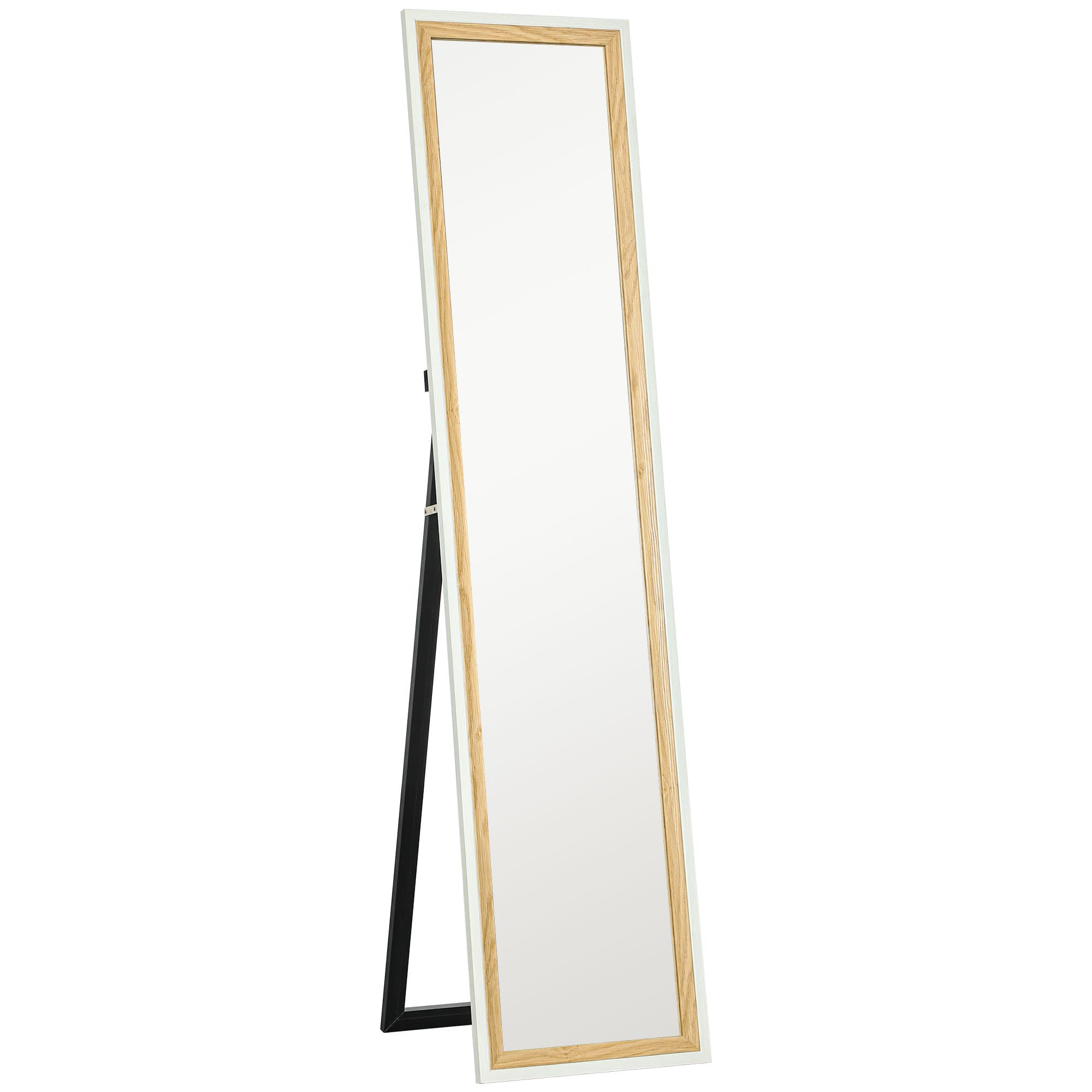 HOMCOM Miroir de sol pleine longueur miroir sur pied avec cadre en effet bois, montage sol, suspendu, appuyé, 157 x 37 cm blanc