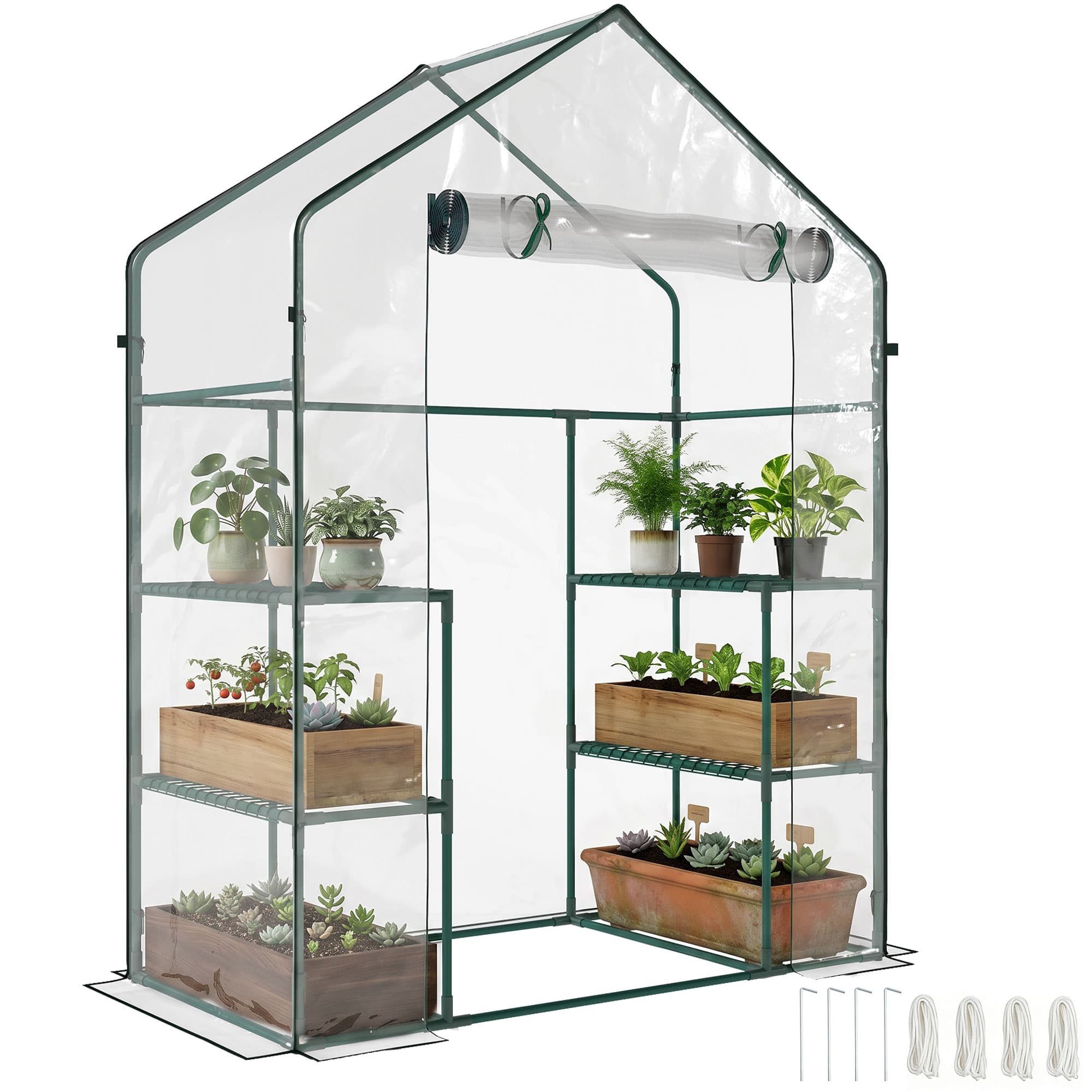 Outsunny Serre de jardin 6 tablettes acier PVC haute densité 140 g/m2 anti-UV 142 x 73 x 195 cm transparent vert Aosom France